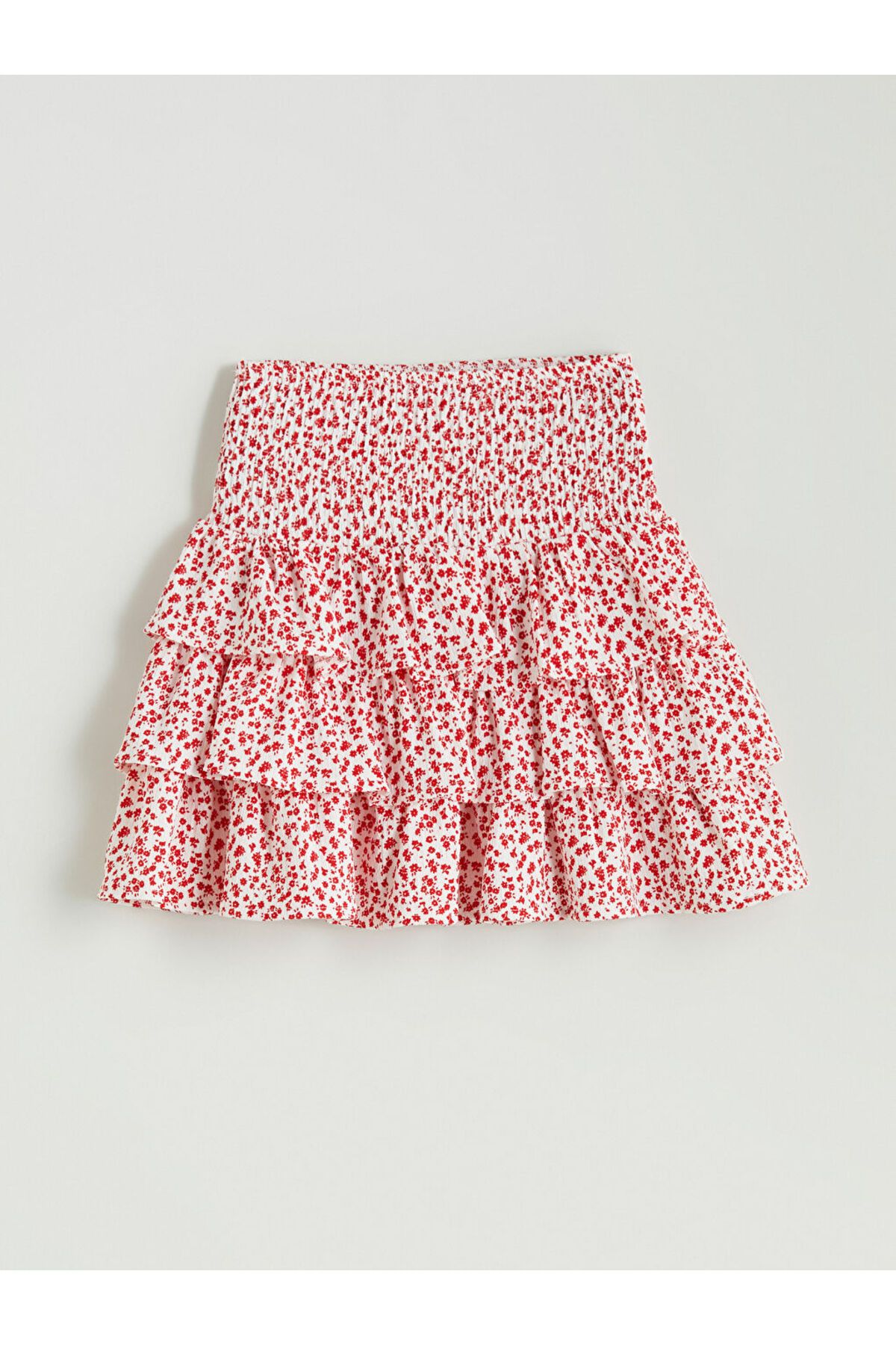 LC Waikiki-Lcw Vision Red Elastic Waist Floral Layered Pleated Mini Skirt 5