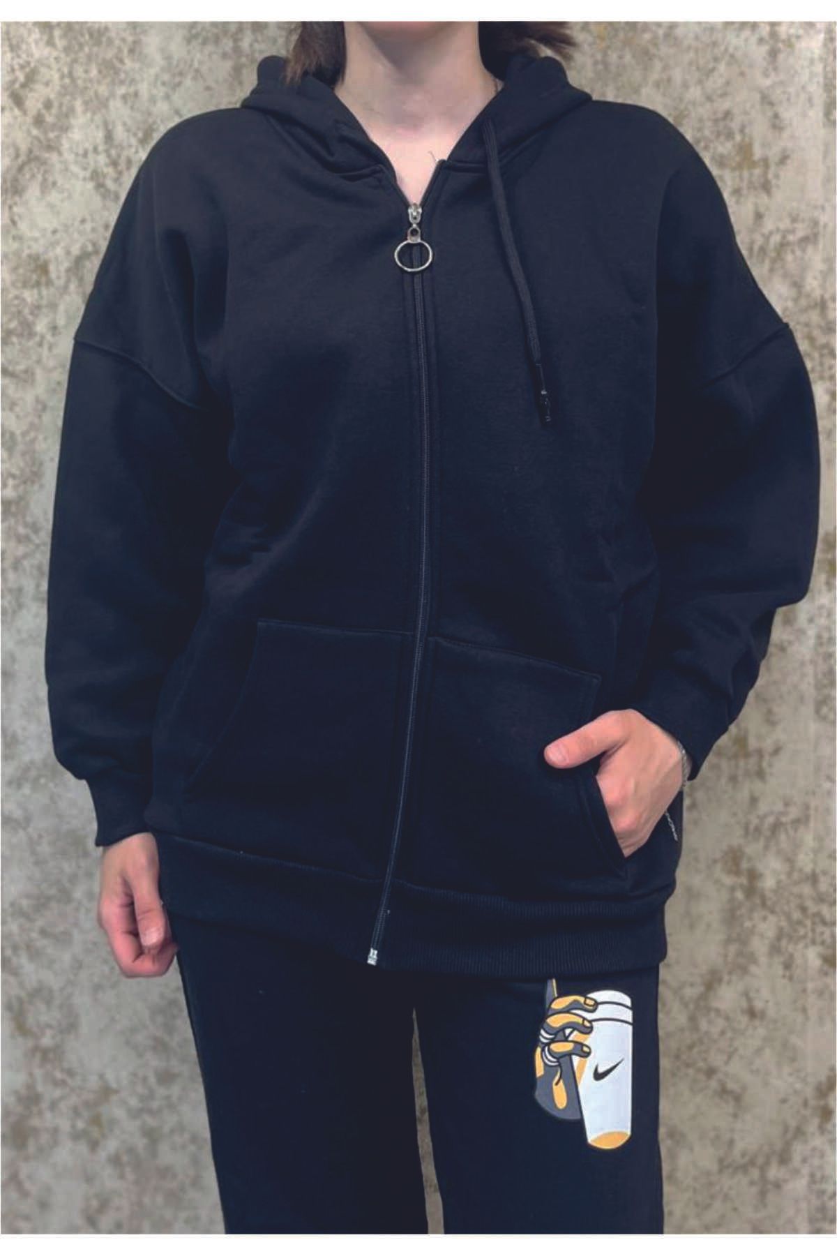 MAK Sweatshirt Kapşonlu Fermuarlı siyah