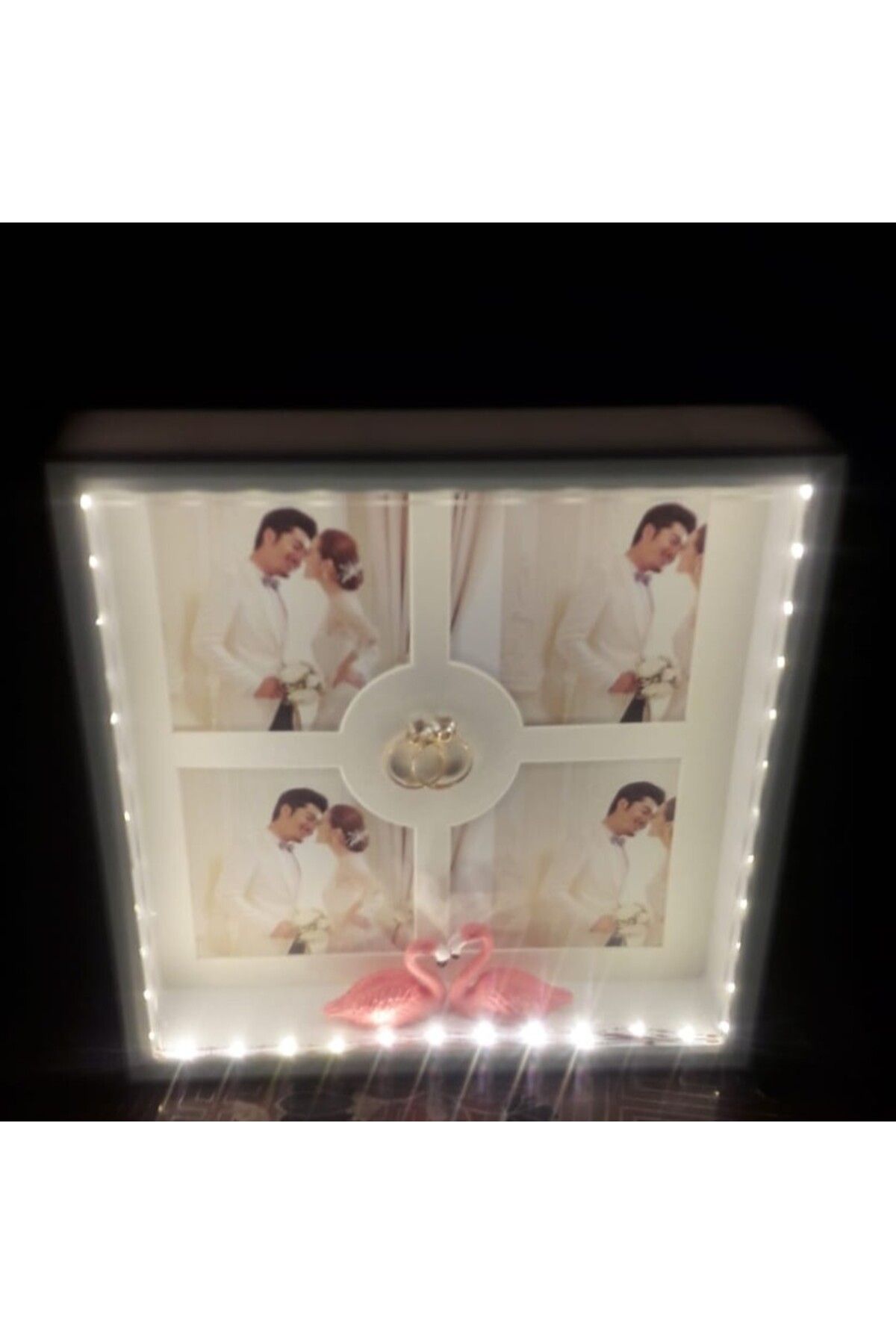 KALE PROMOSYON 3D Led'li Kuğu Cam Çerçeve Fotoğraf Çerçevesi Zarif Kuğu Figürü ve LED Işıklı Tektaş Yüzük