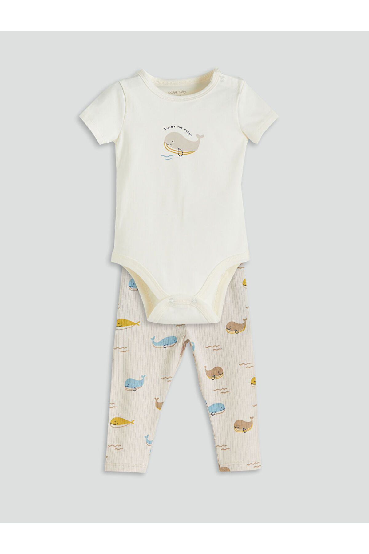 LC Waikiki Yeni Sezon Organik Kumas Erkek Bebek Citcitli Body ve Tayt 2'li - S5HL92Z1