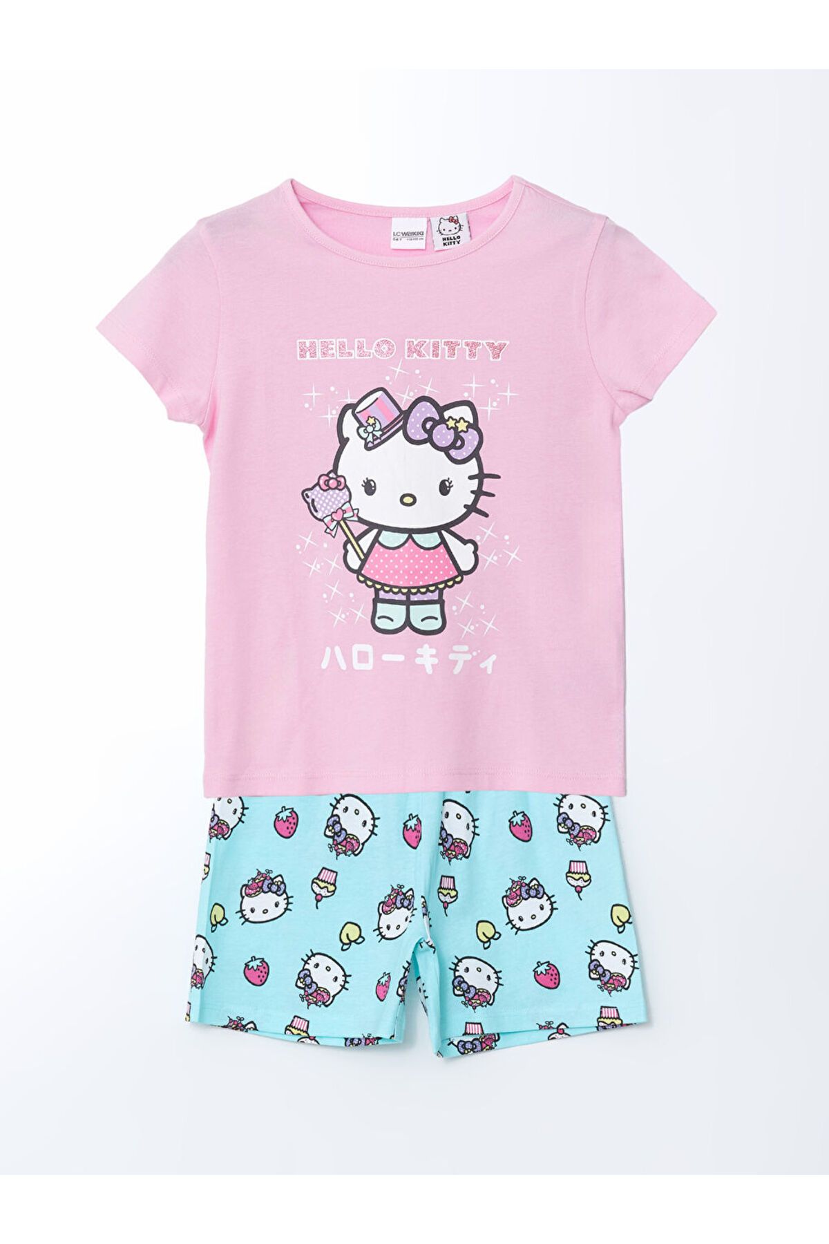 LC Waikiki LCW Kids Pembe Hello Kitty Baskılı Kız Çocuk Şortlu Pijama Takım