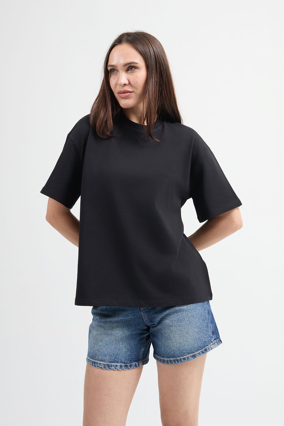 JUD Emilia 80002 Oversize Siyah Kadın Basic T-Shirt