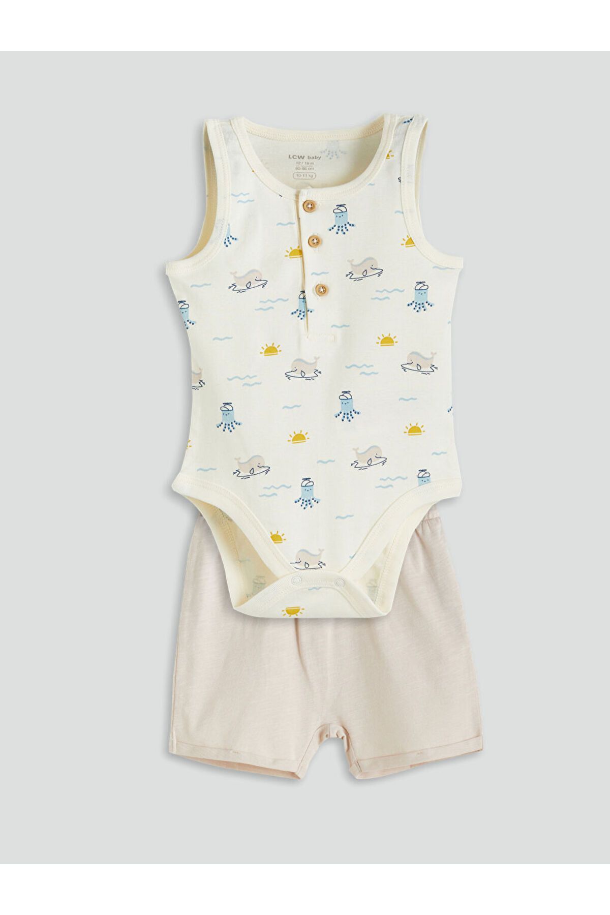 LC Waikiki Yeni Sezon Organik Kumas Erkek Bebek Citcitli Body ve Tayt 2'li - S5HM09Z1