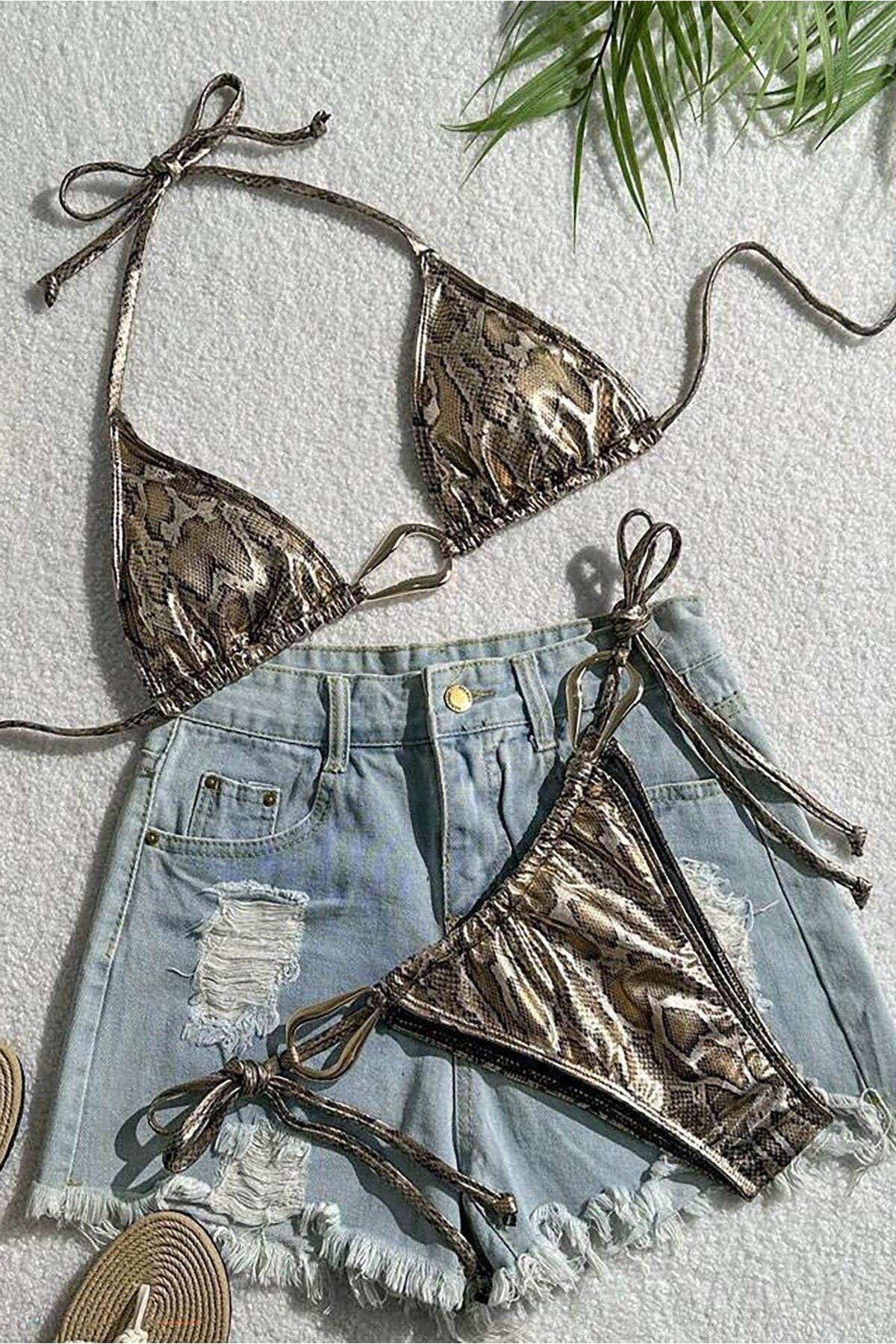 Bikini Mayokini Dünyası Metalik Jaguar Brazilian Bikini
