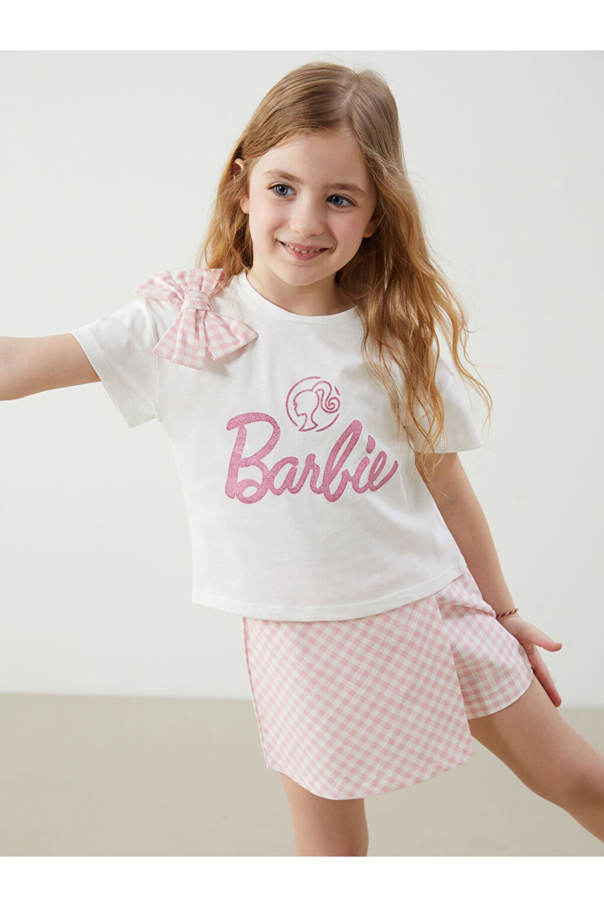 LC Waikiki Yeni Sezon Barbie Baskili Kiz Cocuk Bluz ve Etek 2'li - S5HL93Z1
