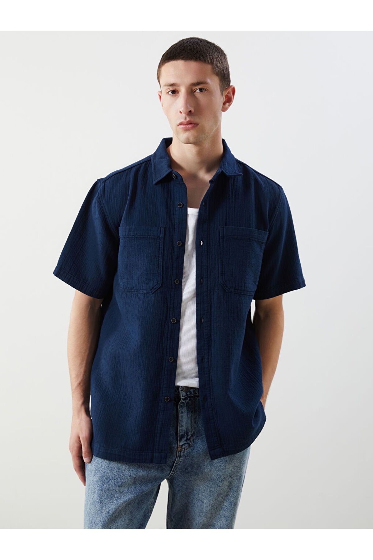 LC Waikiki Yeni Sezon Rahat Kalip Kisa Kollu Erkek Jean Gomlek - S5LU93Z8