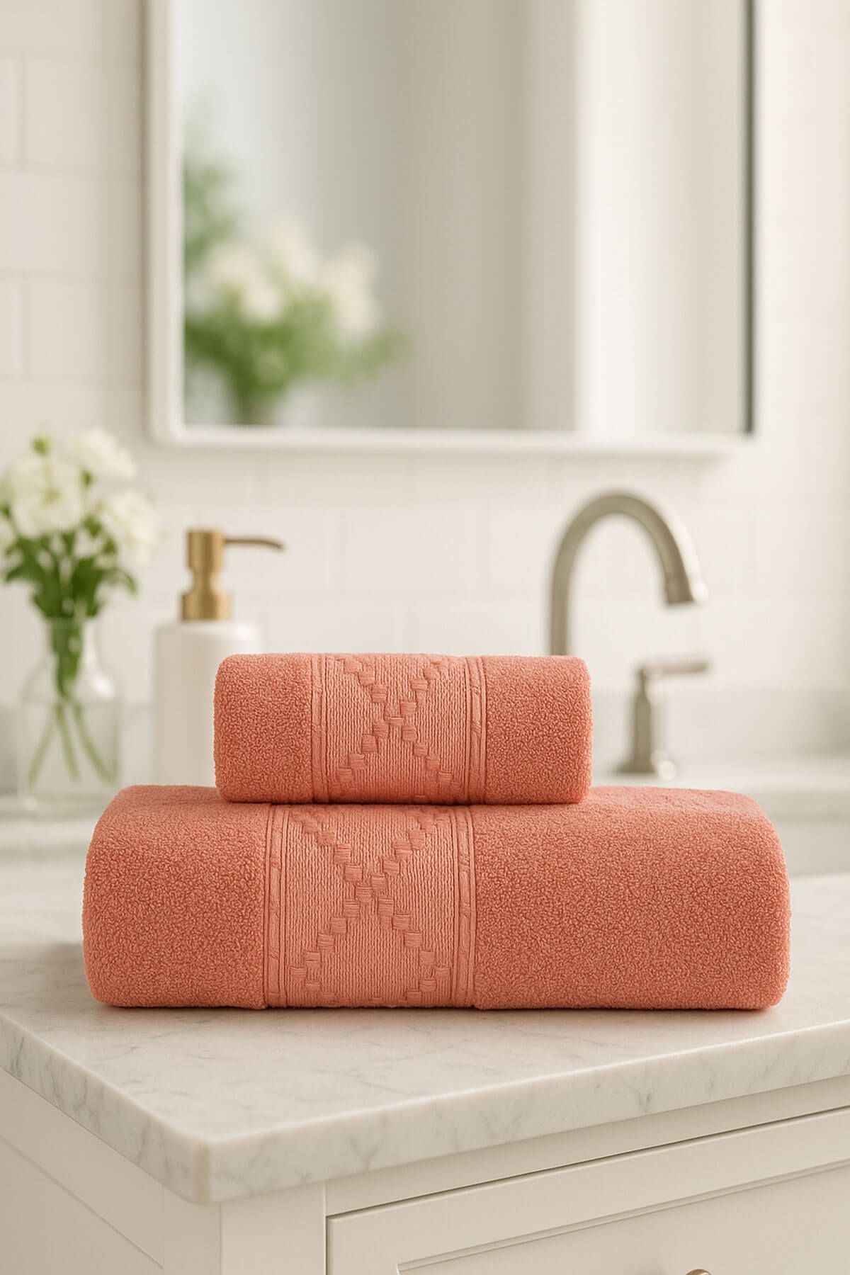 Mira Home 2 Parça Banyo Havlu Takımı %100 Pamuklu Duru Desen