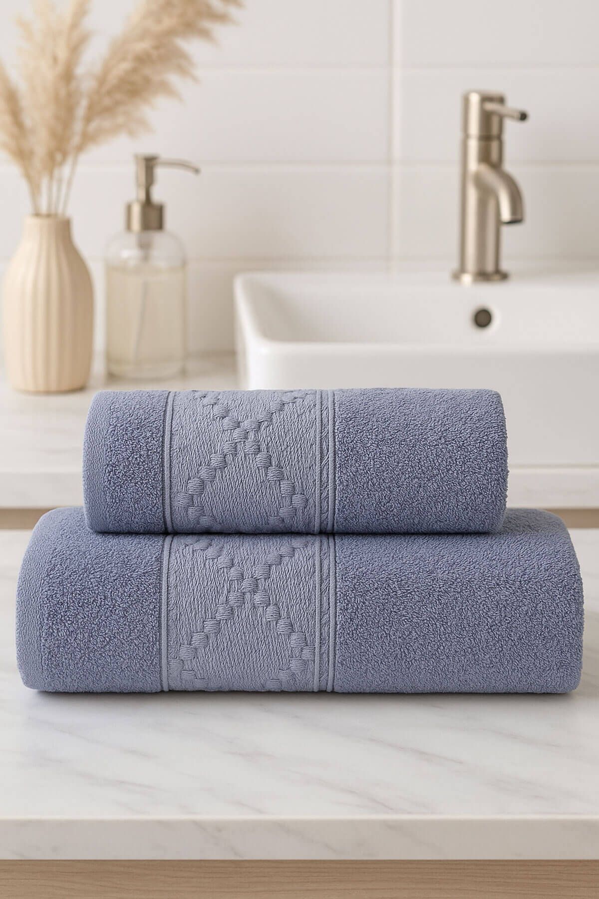 Mira Home 2 Parça Banyo Havlu Takımı %100 Pamuklu Duru Desen
