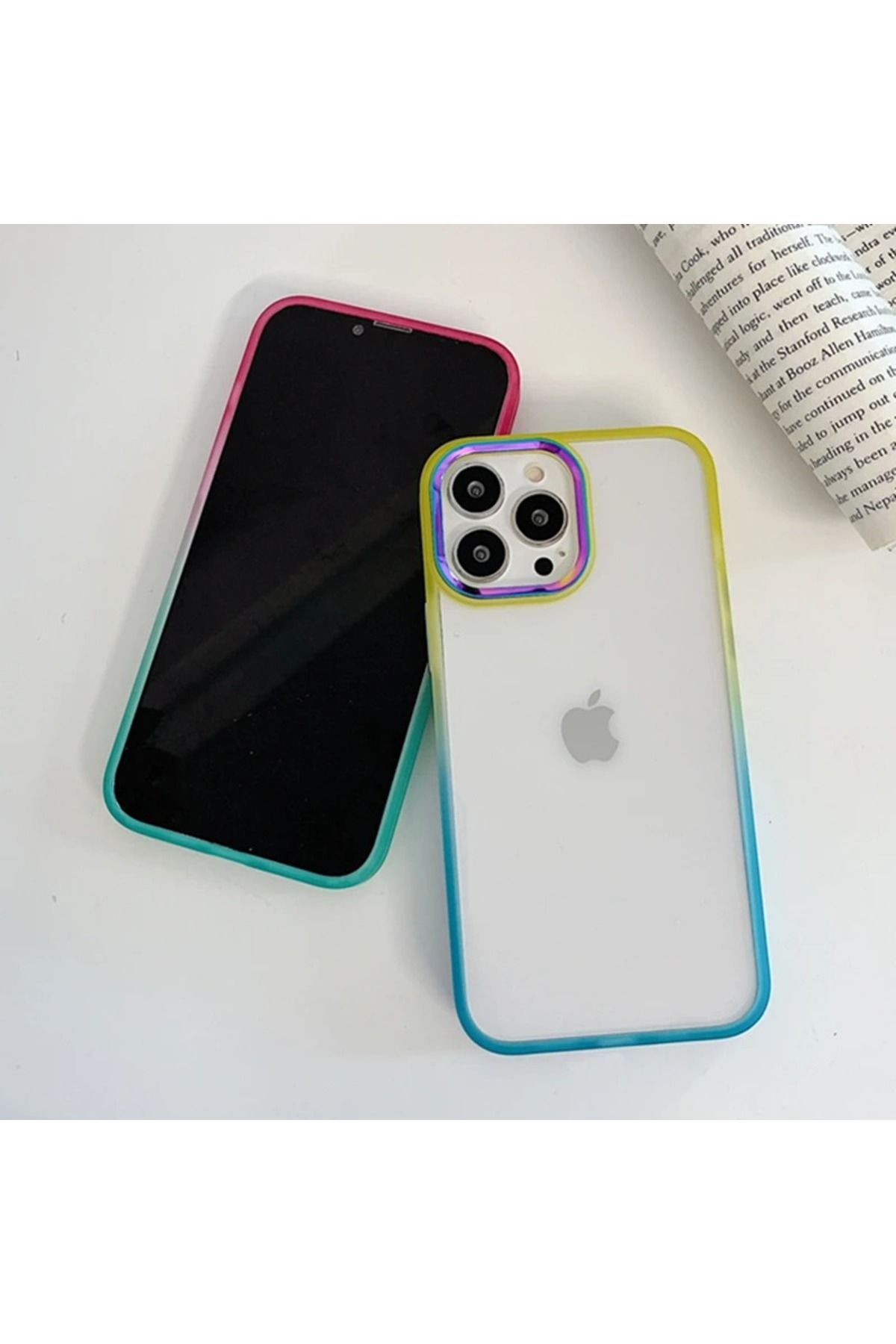 Generic-جراب شفاف ناعم متوافق مع iPhone 14 Pro مع حافة متباينة الألوان متدرجة 7