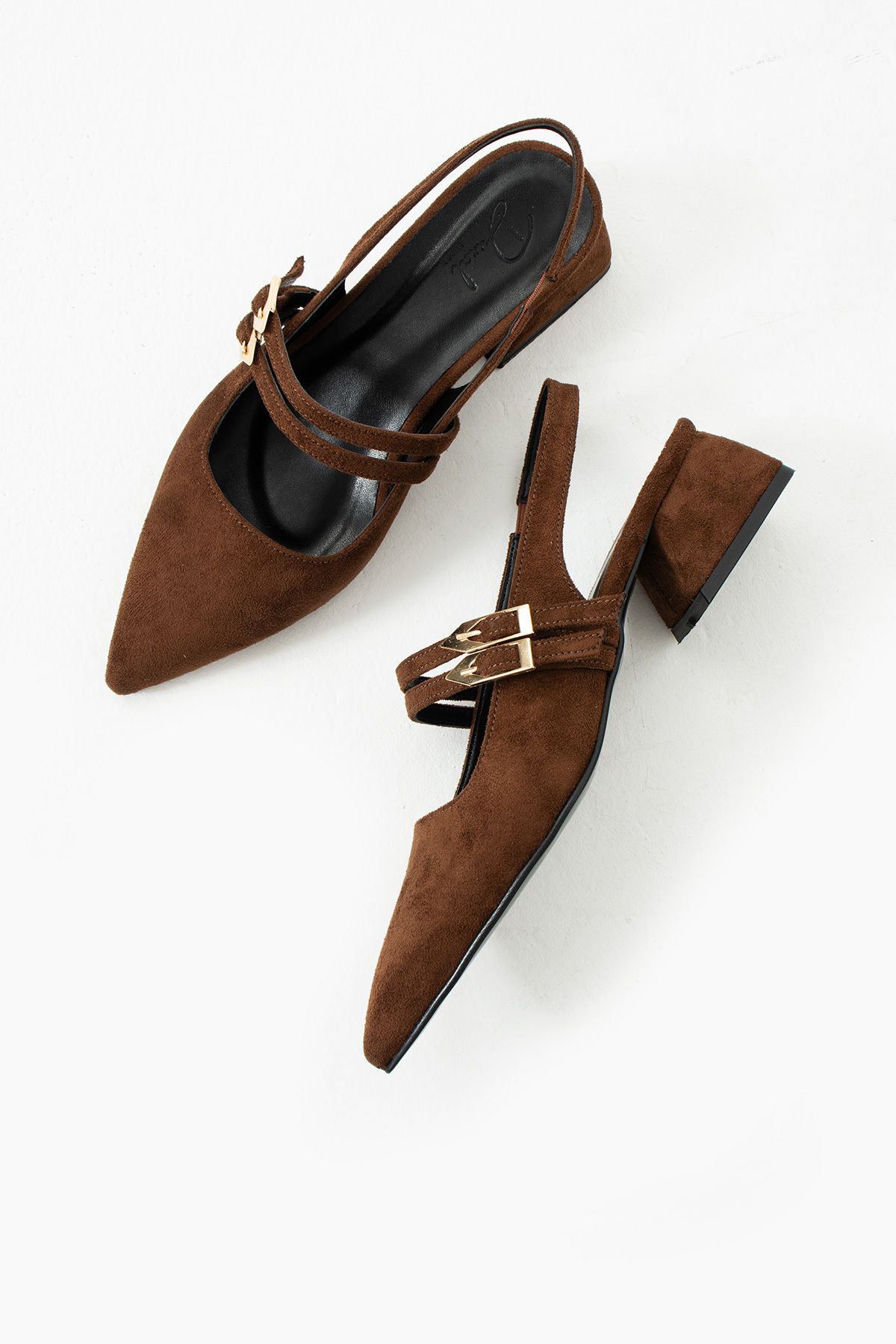 DUXAL SHOES Yolanda Kadın Kahverengi Süet Çift Toka Detaylı Kısa Topuklu Ayakkabı- Babet