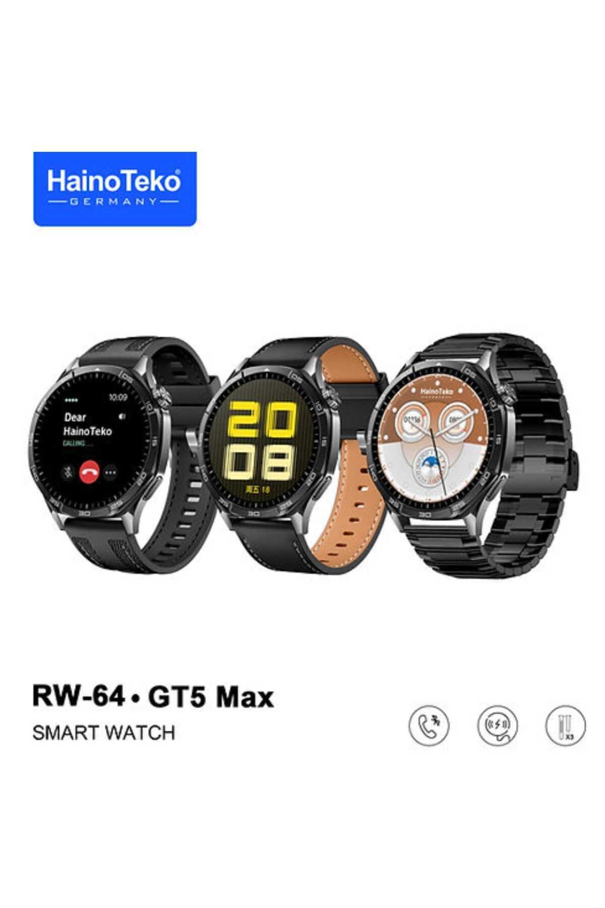 haino teko germany-GT5 Max Smart Watch Round AMOLED Display with 3 Pairs of Straps and Wireless Charger in Black 1