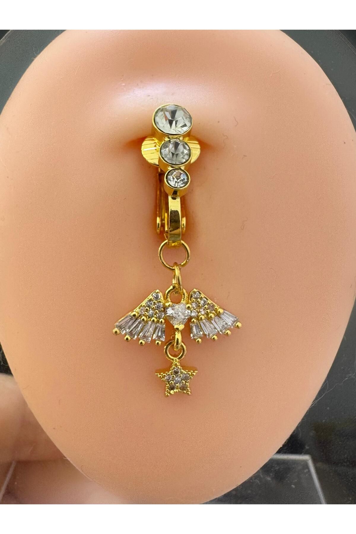 Arescollection deliksiz ( delik gerektirmeyen) zirkon taşlı klipsli sıkıştırmalı fake göbek piercingi