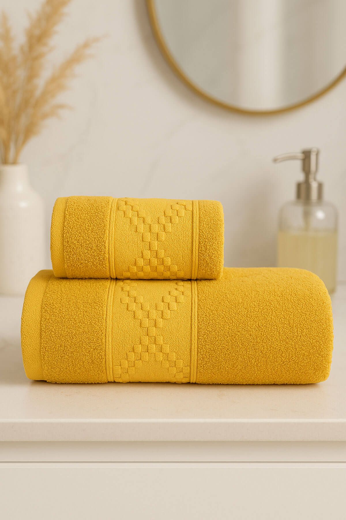 Mira Home 2 Parça Banyo Havlu Takımı %100 Pamuklu Duru Desen