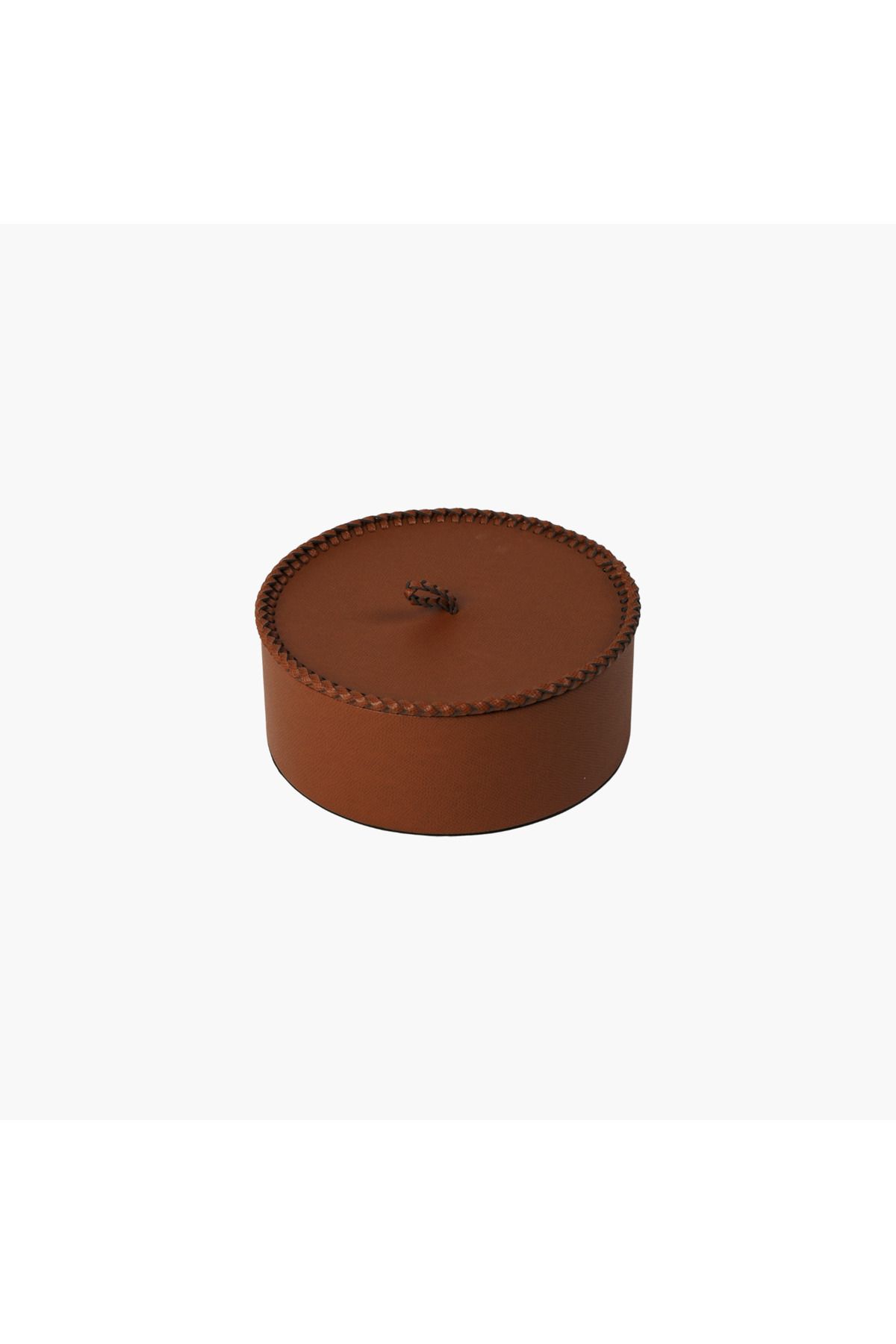 JASMIN CONCEPTS Deri Yuvarlak Kutu Kahverengi S ∅21X11cm