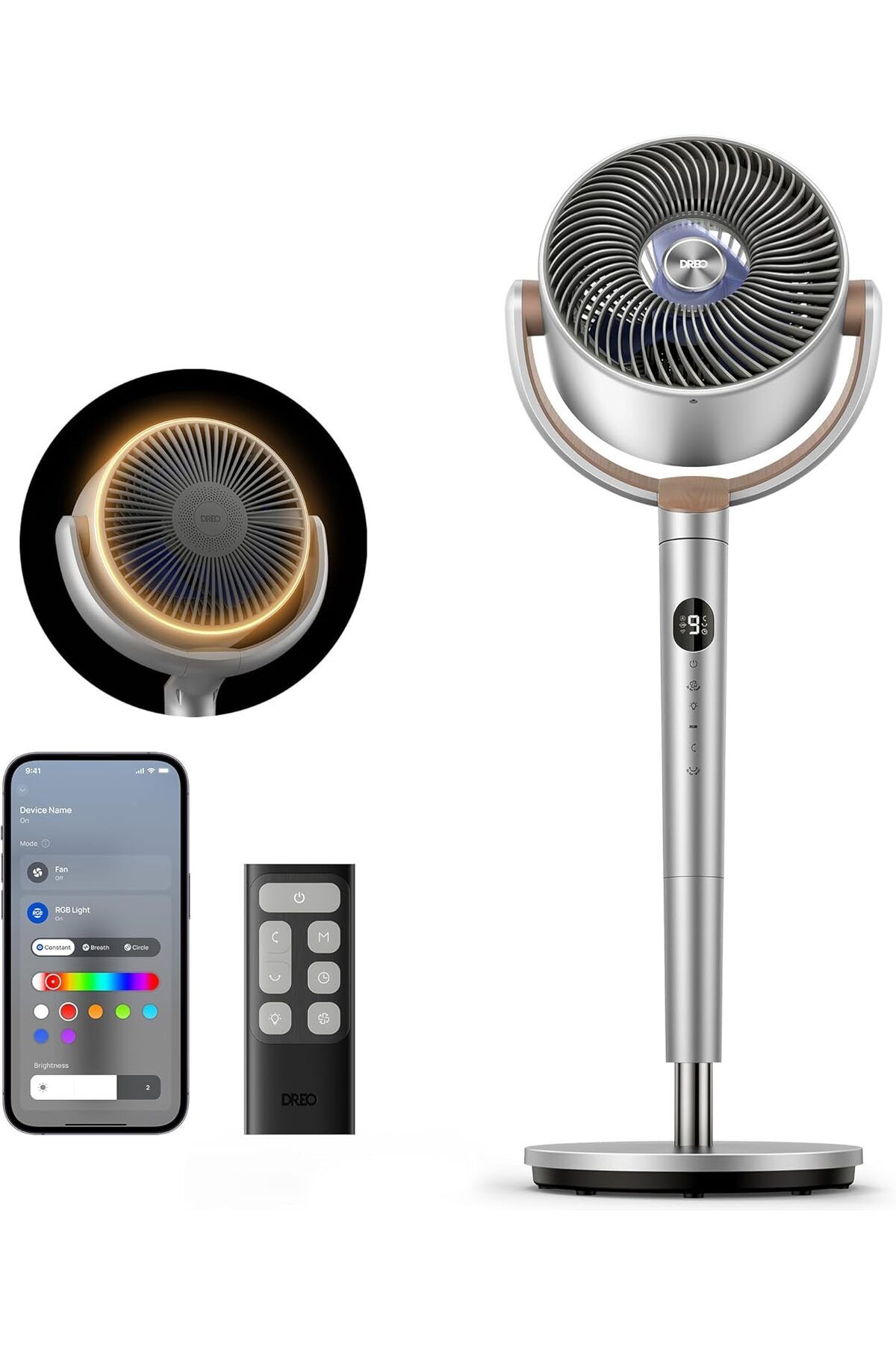 Dreo 40 Inch Akıllı Sessiz Ayaklı Fan, 9 Kademe, Wi-Fi ve Sesli Kontrol