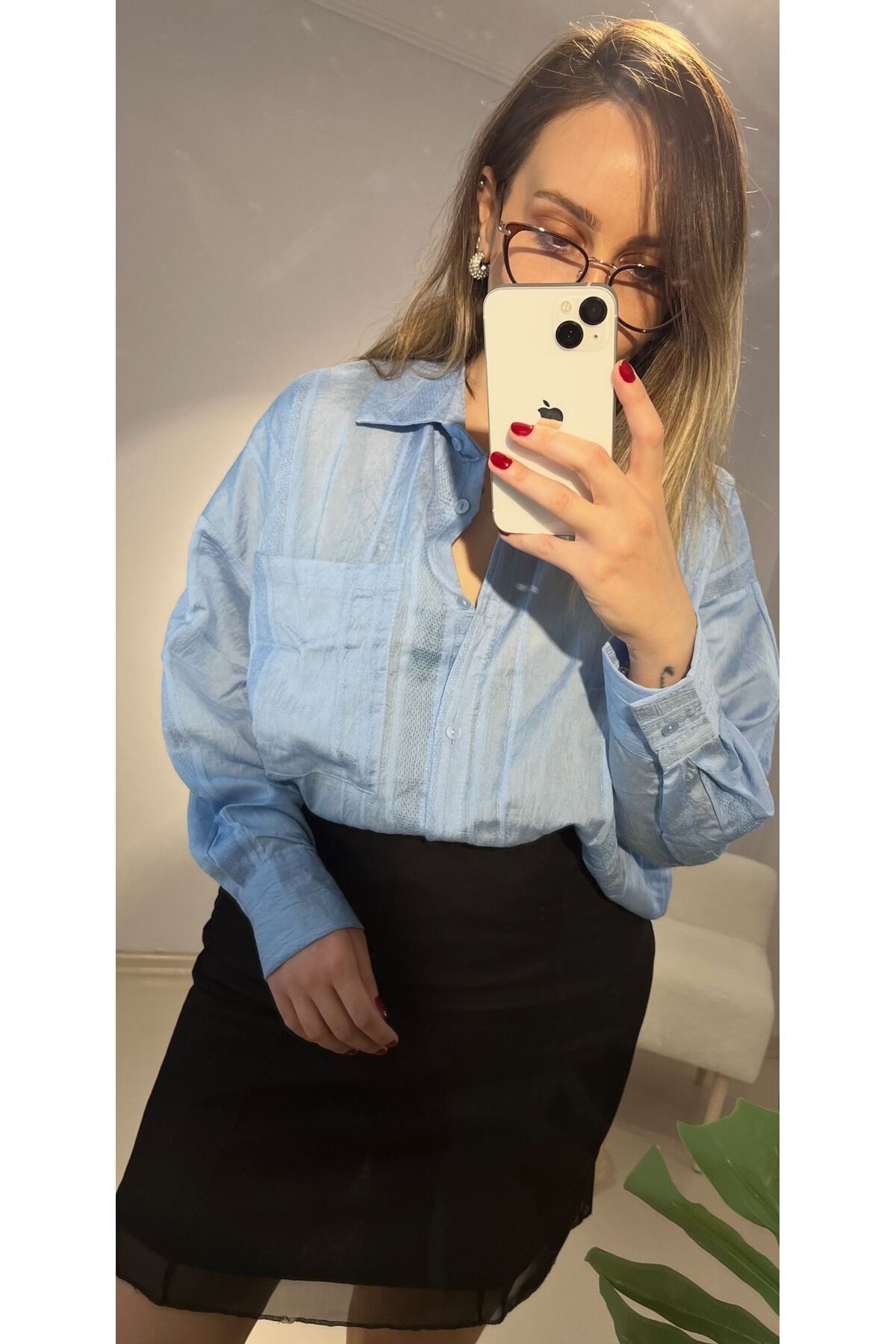 Butik Mavi detaylı ince gömlek
