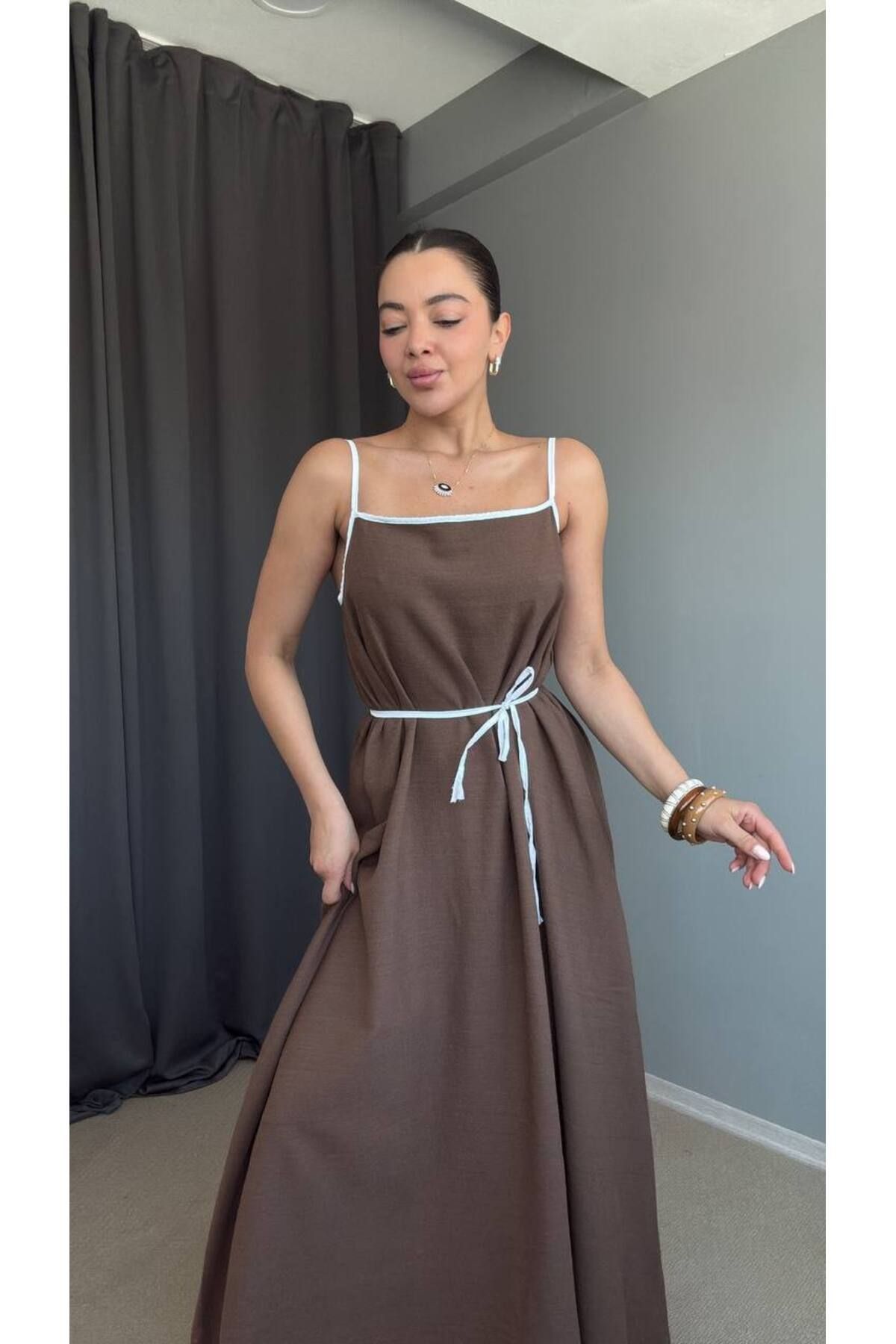 Hotfashion İnce Askılı Biyeli A Kesim Elbise