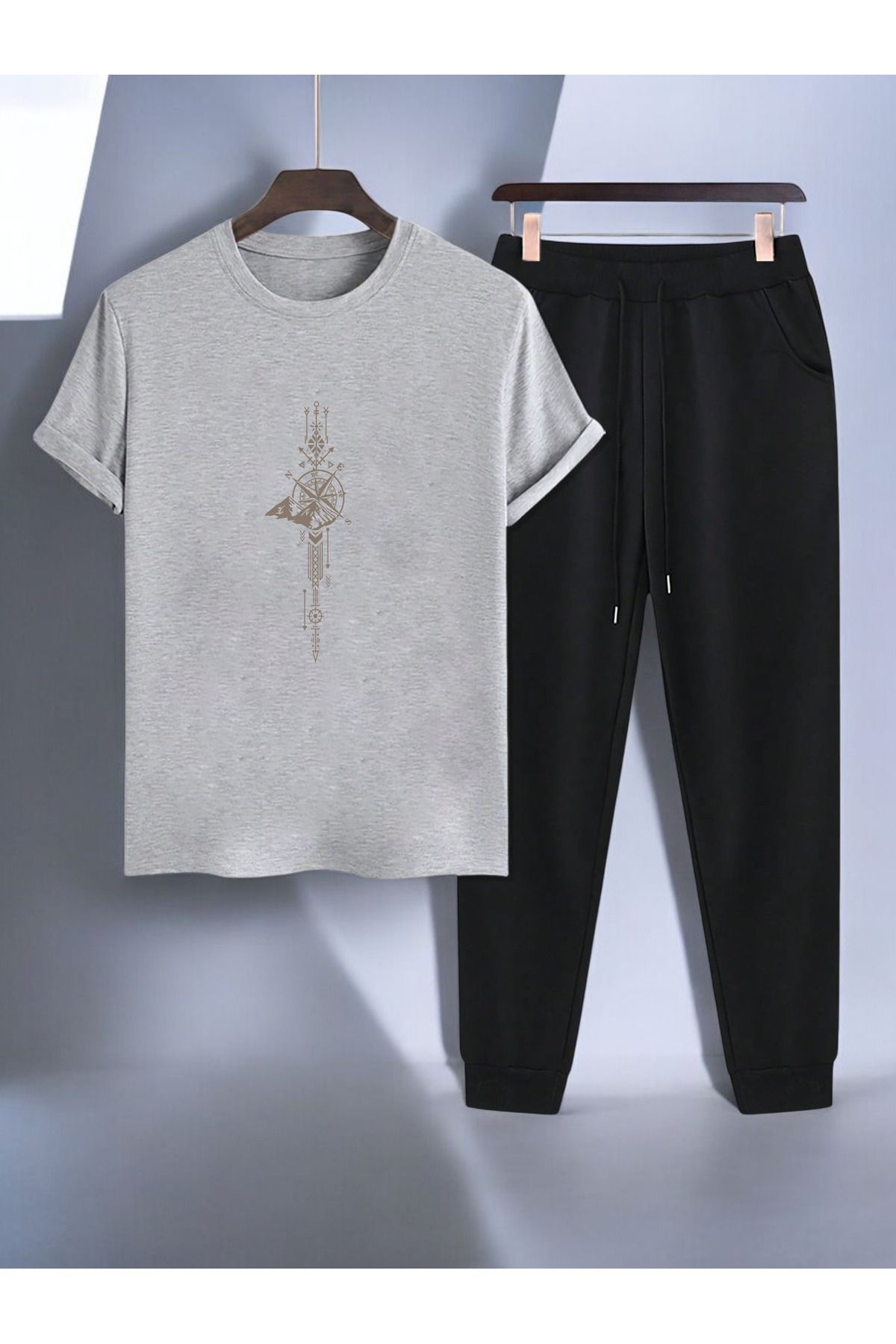 uyguntarz Unisex Zaman Pusulası Tasarım Basklı Tshirt Eşofman Takımı