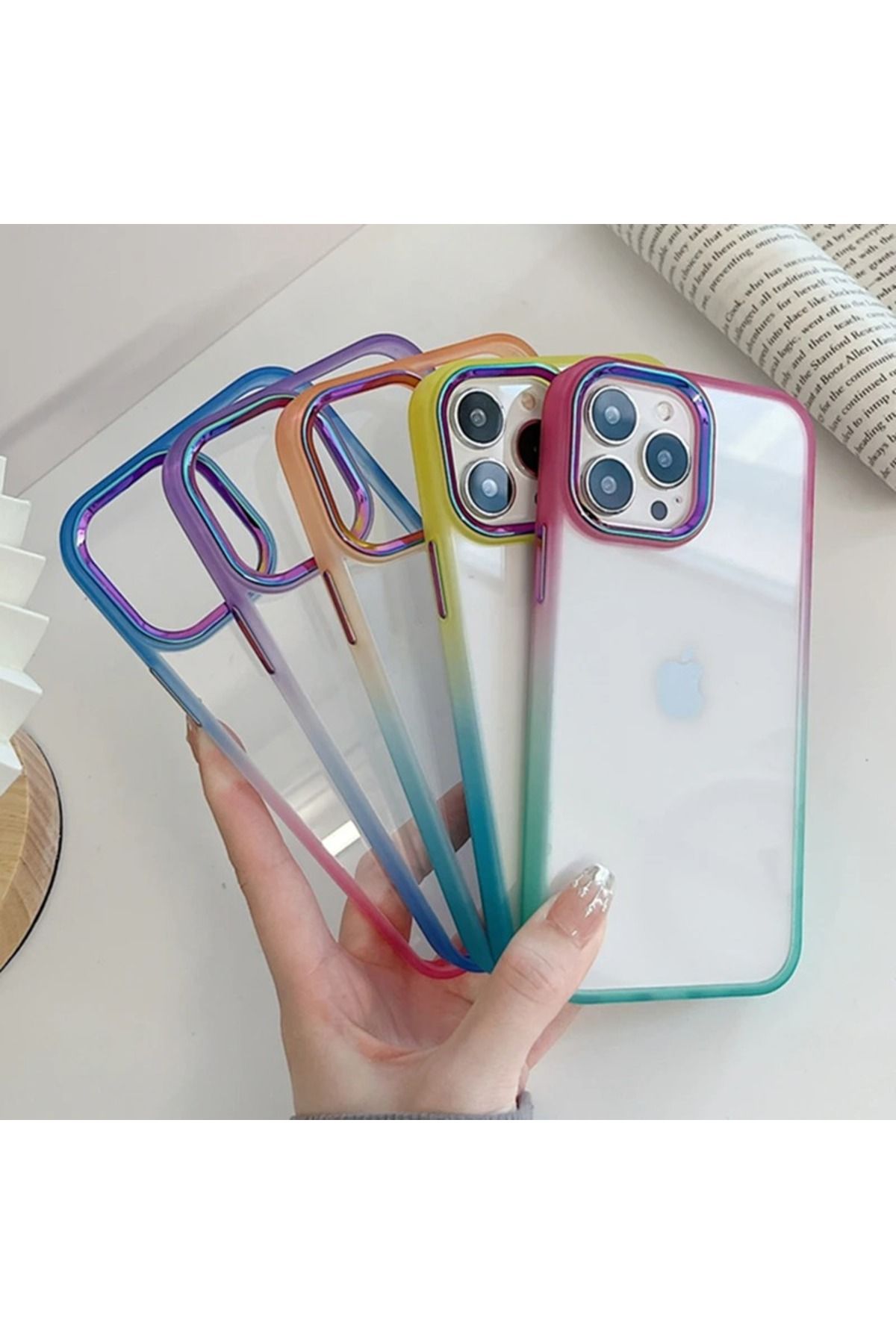 Generic-جراب شفاف ناعم متوافق مع iPhone 14 Pro مع حافة متباينة الألوان متدرجة 5