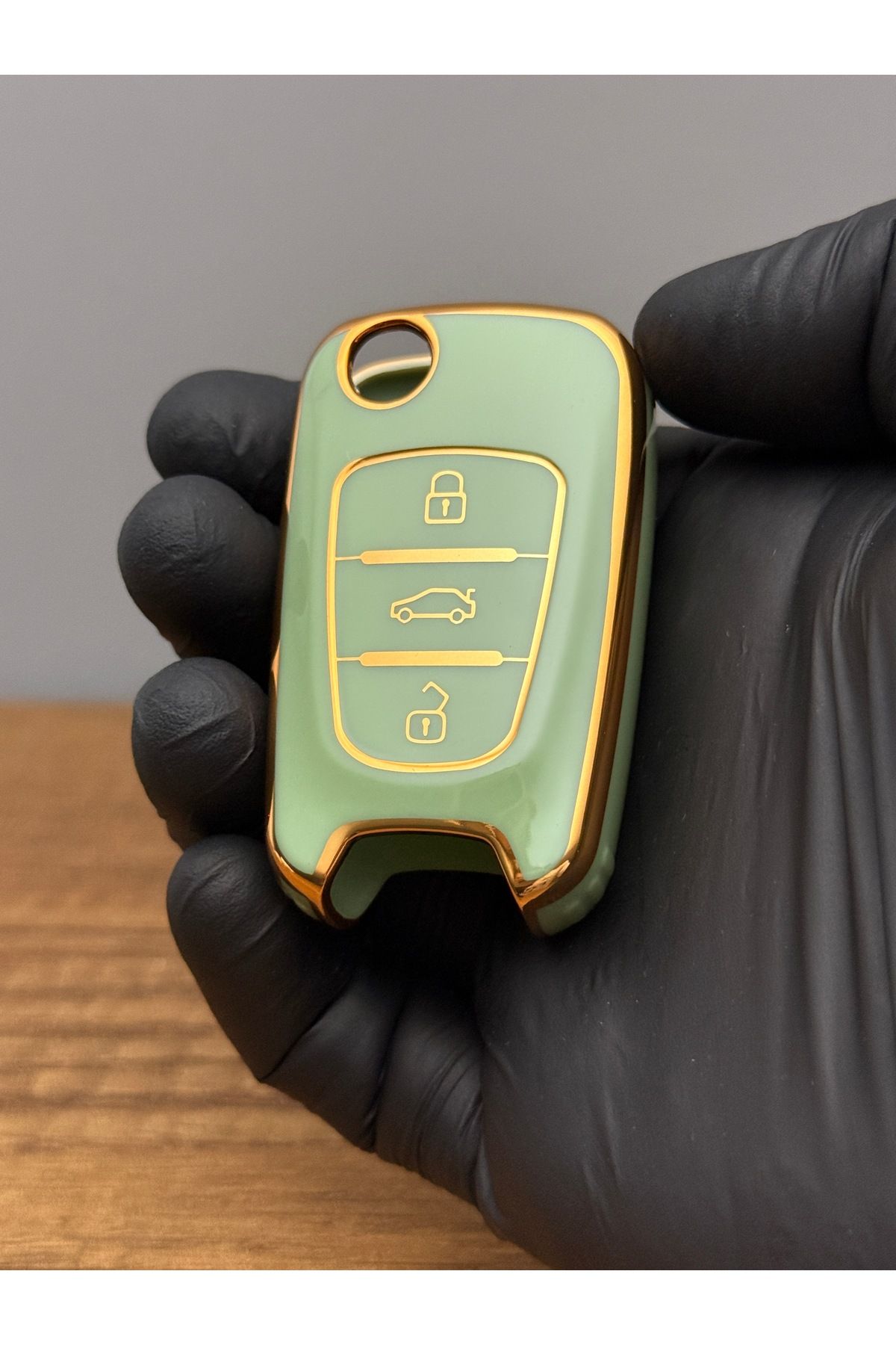 Mavi Keys Hyundai i20, Elantra, Accent Uyumlu Sustalı 3 Düğmeli Silikon Anahtar Koruma Kılıfı – Yeşil Renk