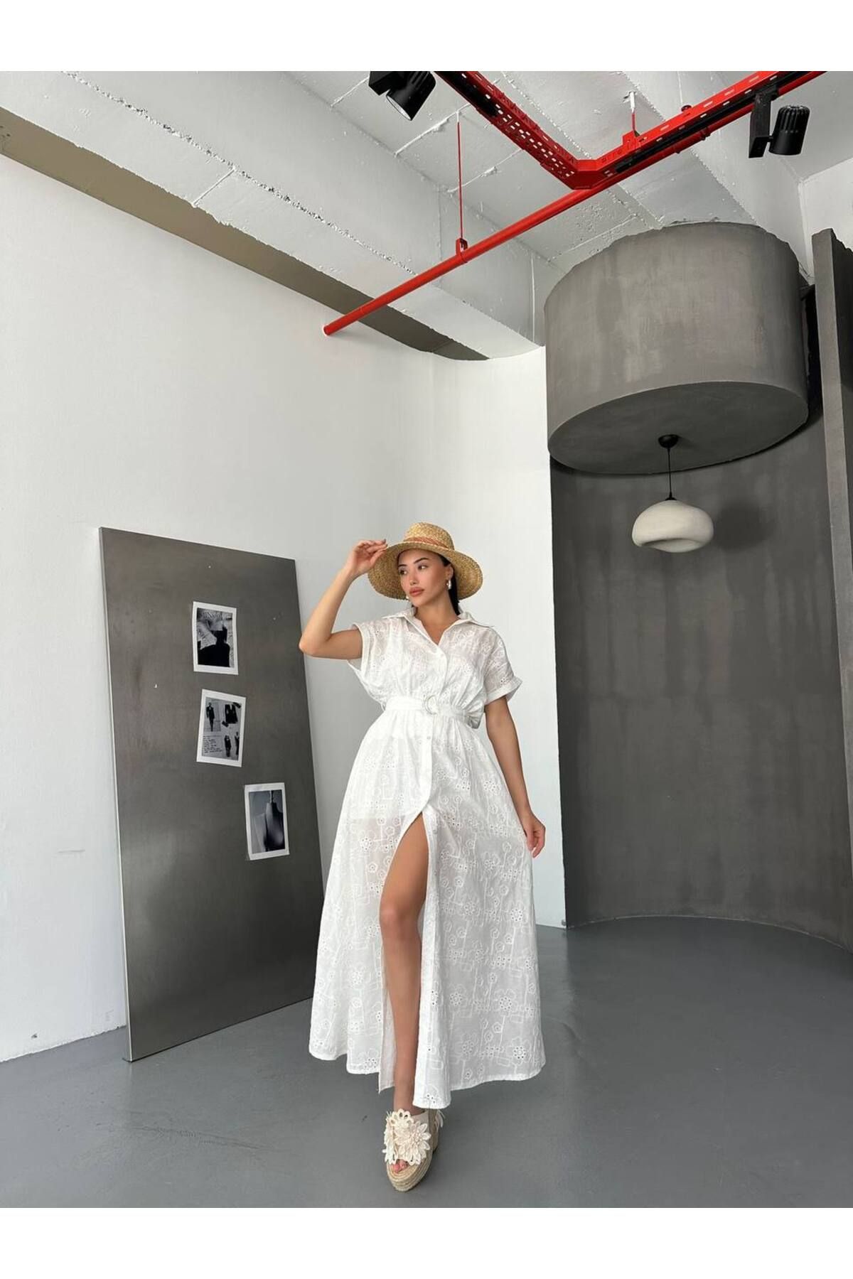 Hotfashion Fisto Kısa Kollu Kemerli Gömlek Elbise
