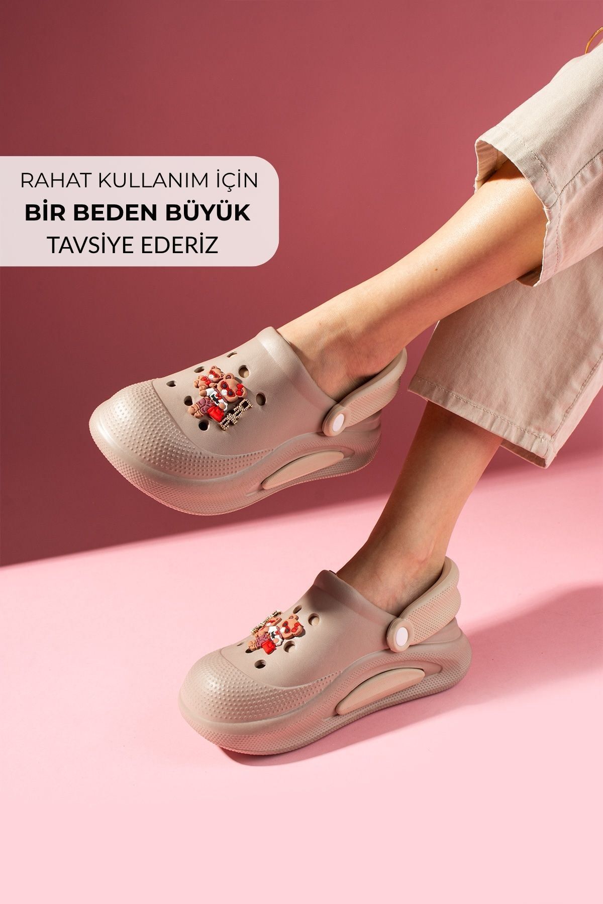 FUGA MODA Pelmo Vizon Yüksek Taban Ayıcık Aksesuarlı Poliüretan Önü Kapalı Islak Zemin Terlik