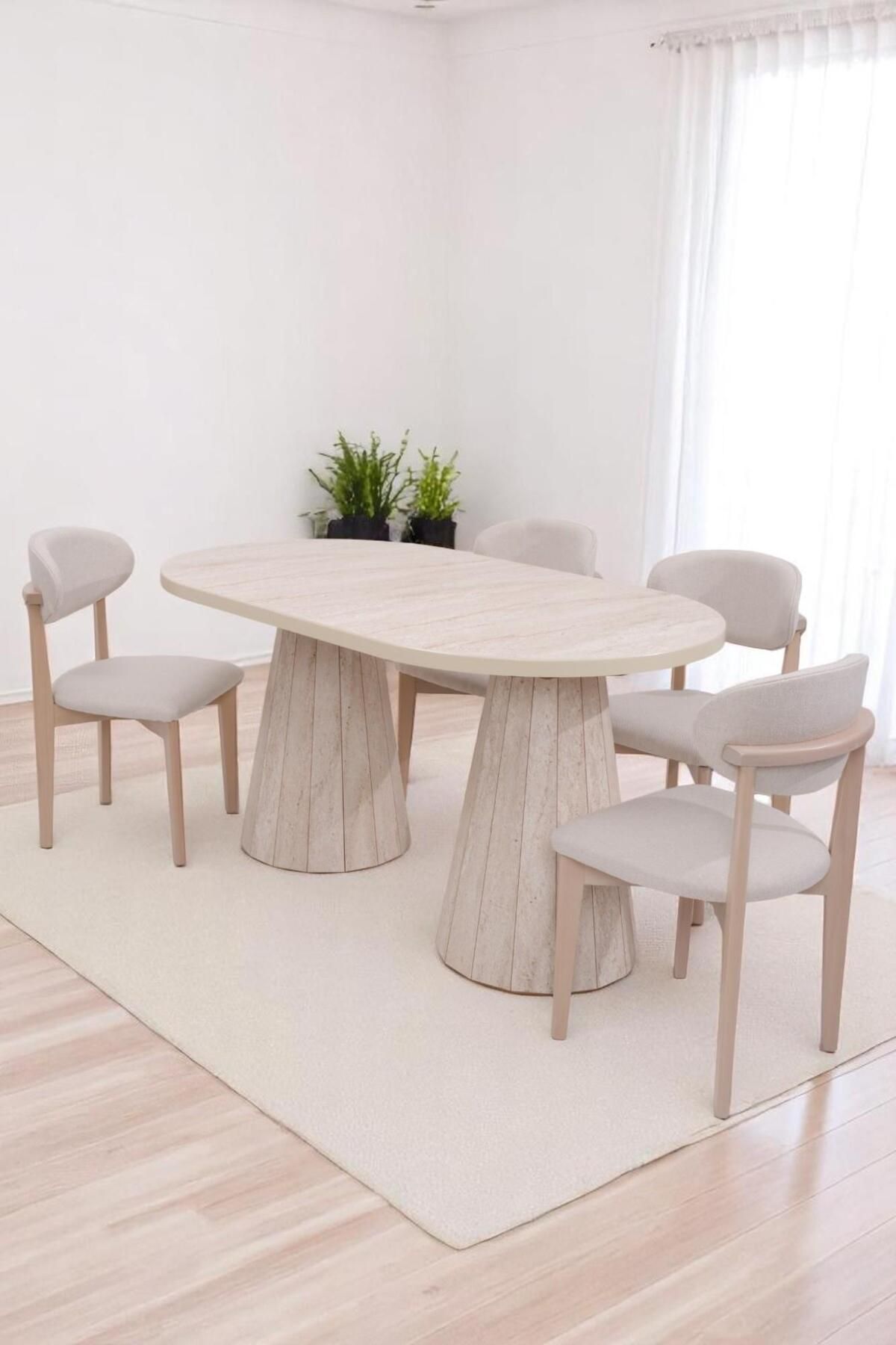 Erezogulları Mobilya Bohem Travertan Norte Açılır Yemek Masa Sandalye Takımı 90x160cm