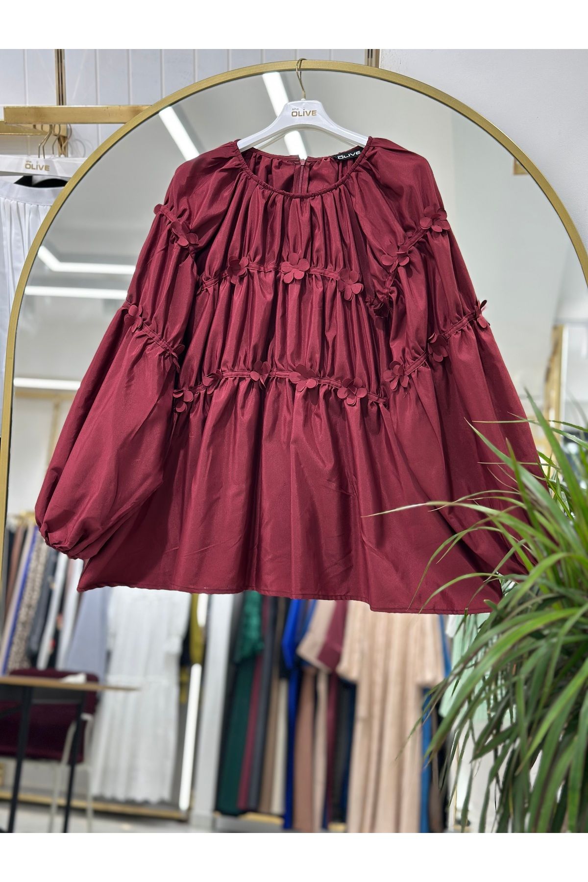 She Olive Çiçek detaylı tesettür tunik