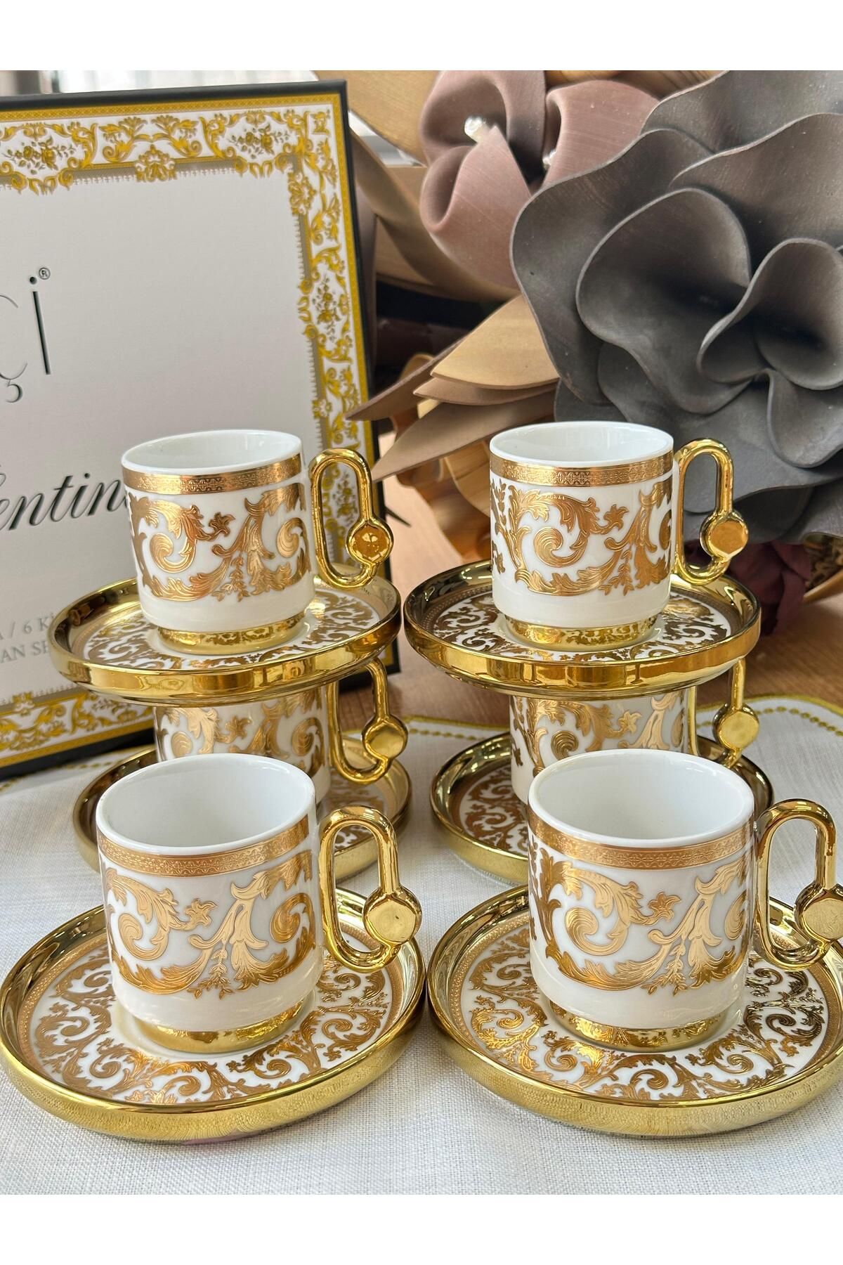MD MİMOZA DEKOR Türk Kahve Fincanı Larina 6 Kişilik 12 Parça