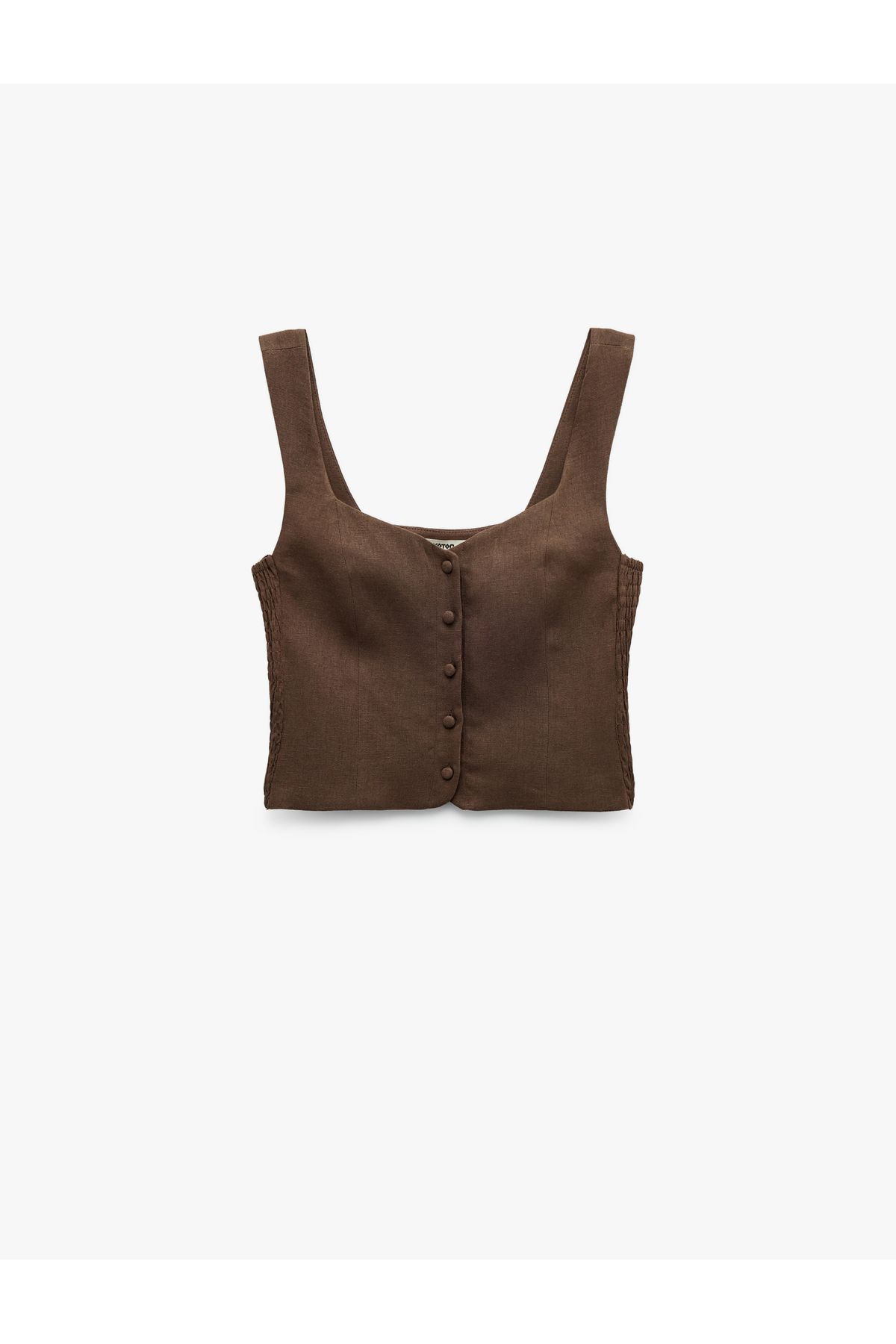 Koton Astarlı Düğmeli Askılı Keten Crop Bluz