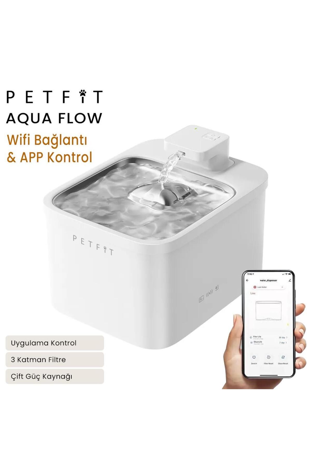 Petfit Aqua Flow 4L Çelik Hazne Wi-Fi Bataryalı Akıllı Otomatik Kedi Köpek Su Pınarı Su Çeşmesi Su Ş