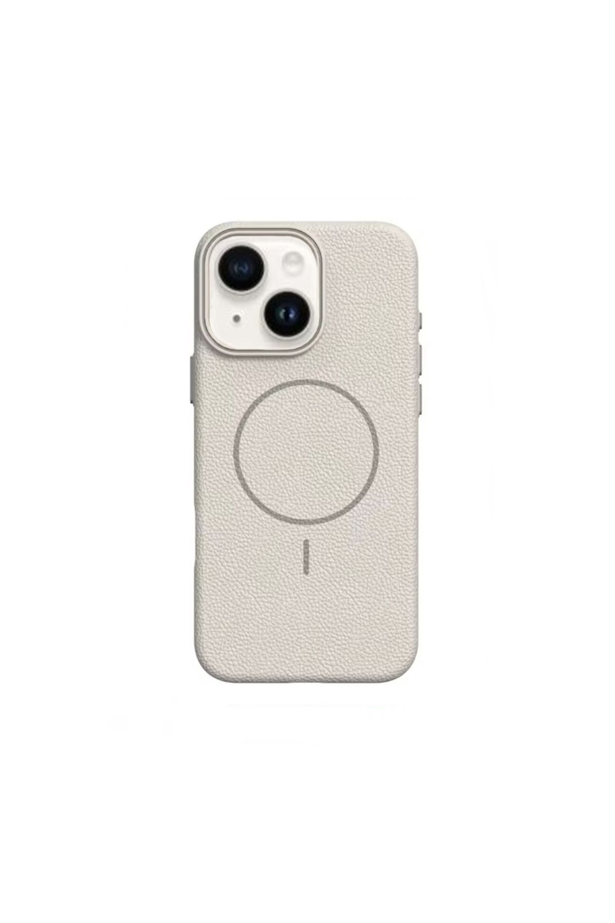 Gpack iPhone 15 Plus uyumlu Kılıf Deri Desen M-Safe Özellikli Lichee Silikon Krem