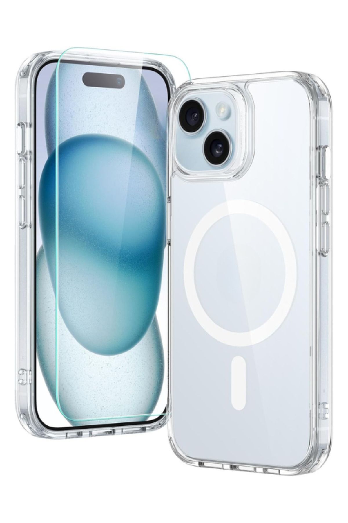 EVAX 1M1C iPhone 15 Plus Uyumlu 1 Magsafe Kılıf & 1 Temperli 9H Cam Ekran Koruyucu