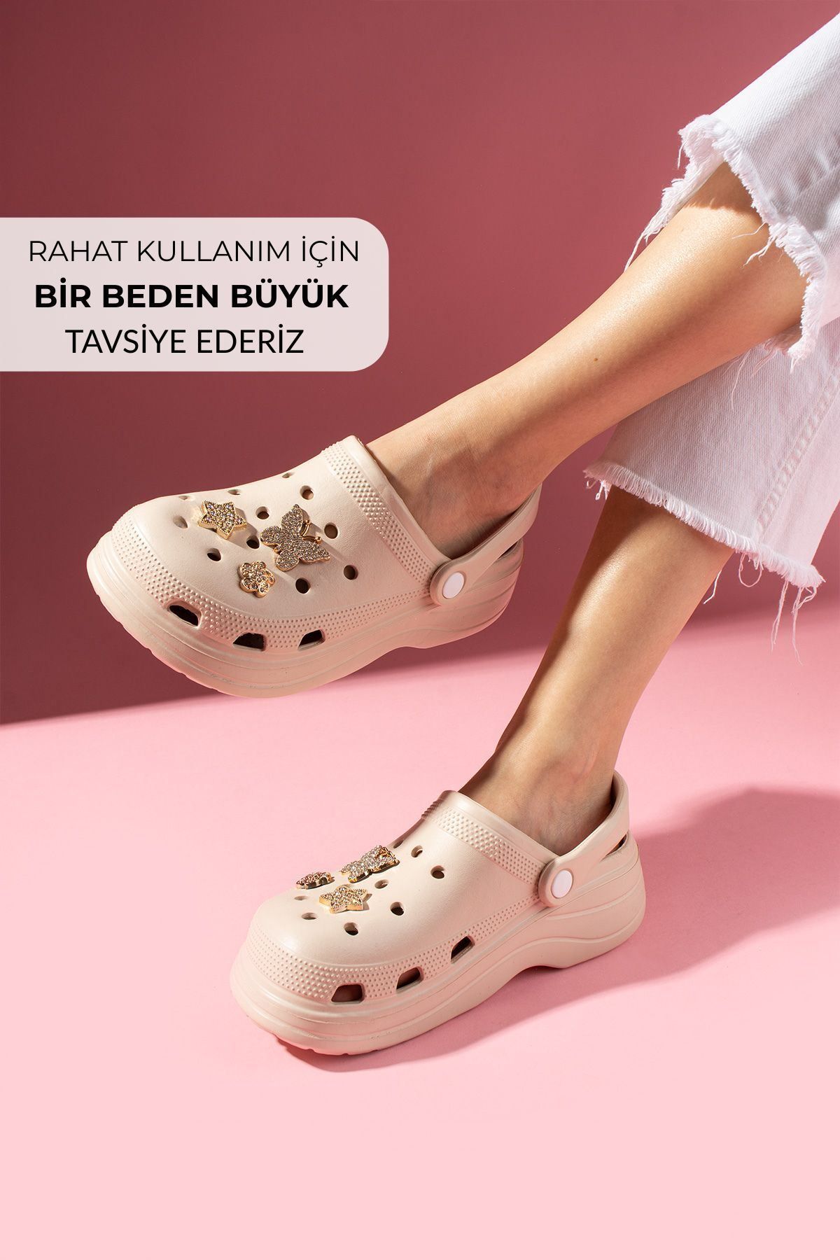 FUGA MODA Suzy Vizon Kelebek Yıldız Çiçek Taşlı Aksesuarlı Poliüretan Delikli Önü Kapalı Islak Zemin Erkek Te