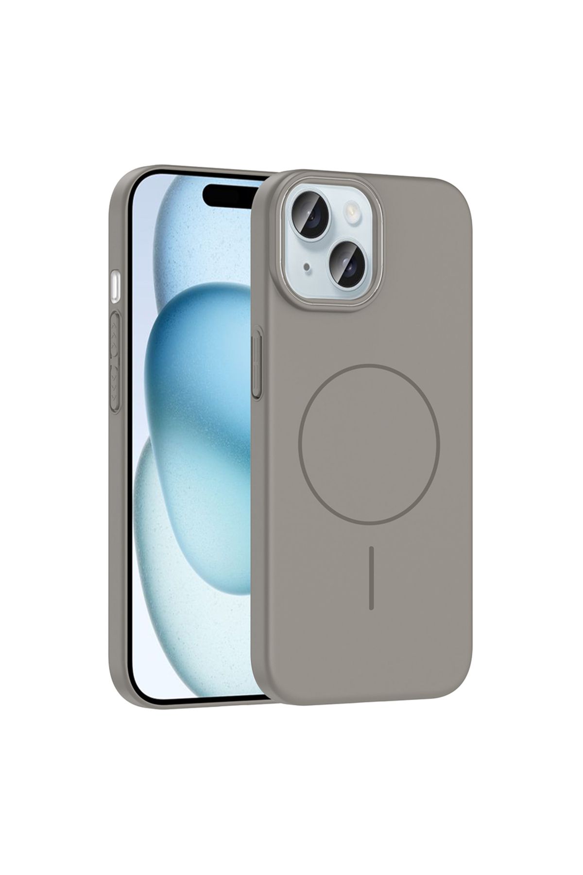 Gpack iPhone 15 uyumlu Kılıf M-Safe Şarj Özellikli Ruby Kapak Gri
