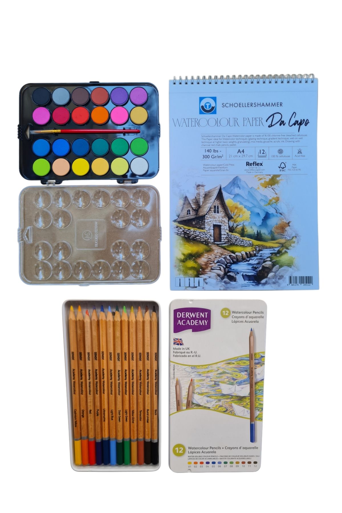 SYArts Profesyonel Sulu Boya Başlangıç Seti ( 300 gr Defter + Sulandırılabilir Kuru Boya + Sulu Boya )