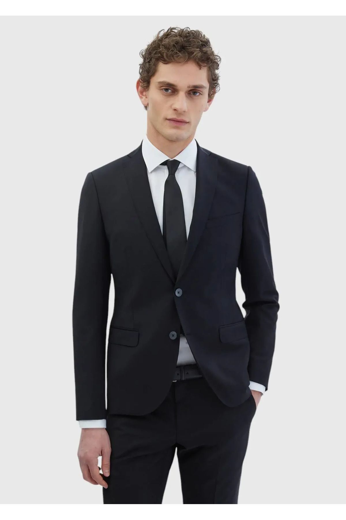 Ramsey Siyah Düz Fashion Slim Fit Yün Karışımlı Takım Elbise