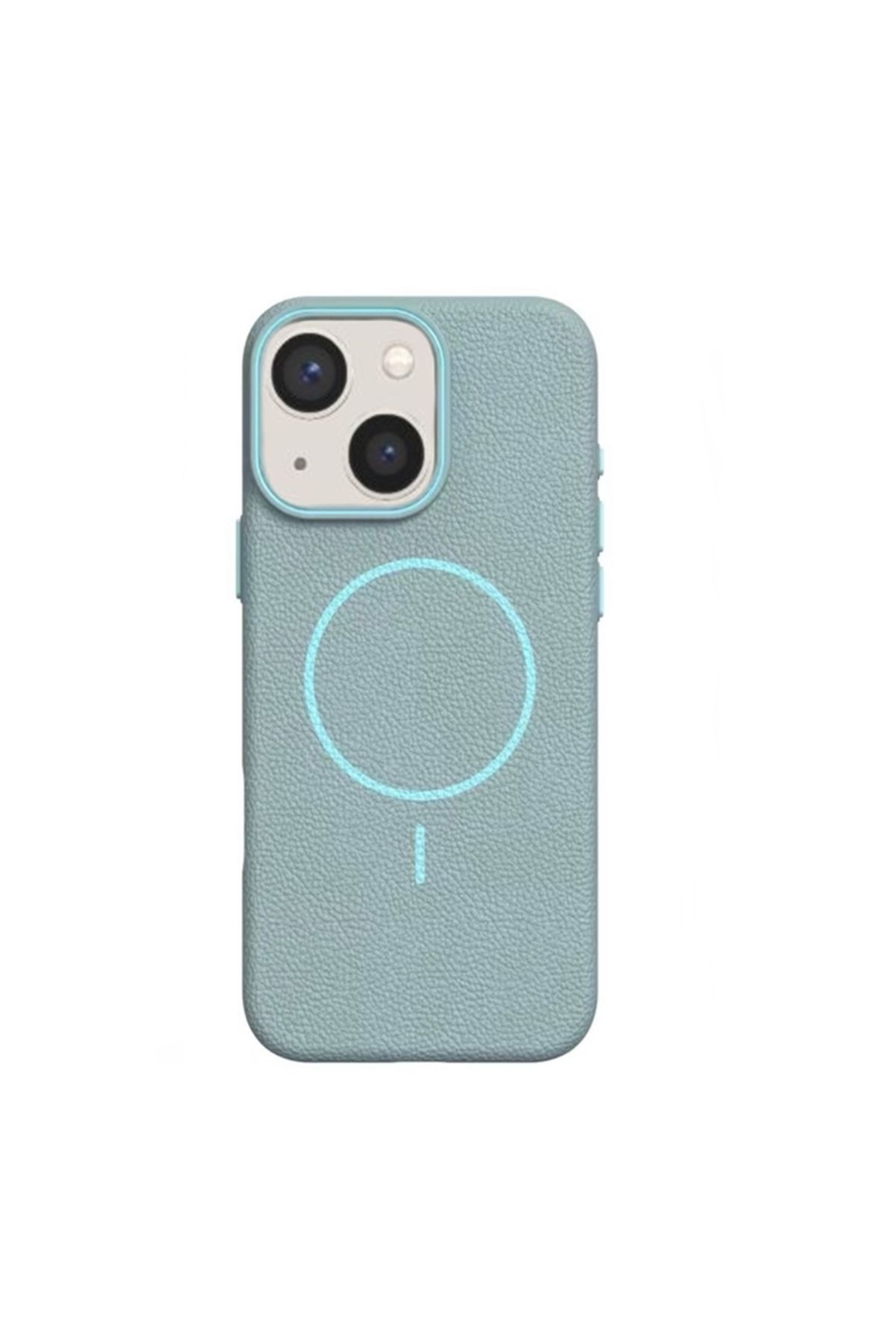 Gpack iPhone 15 Plus uyumlu Kılıf Deri Desen M-Safe Özellikli Lichee Silikon Turkuaz