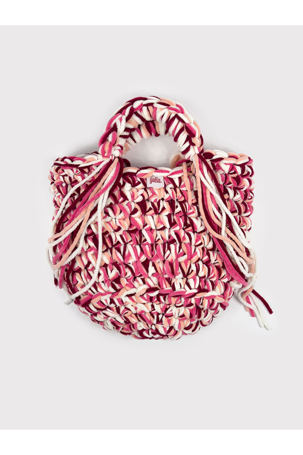 Galia Tasarım Blush Bloom – El Örgüsü Kadife İpli Çanta (Pembe & Krem Tonları)