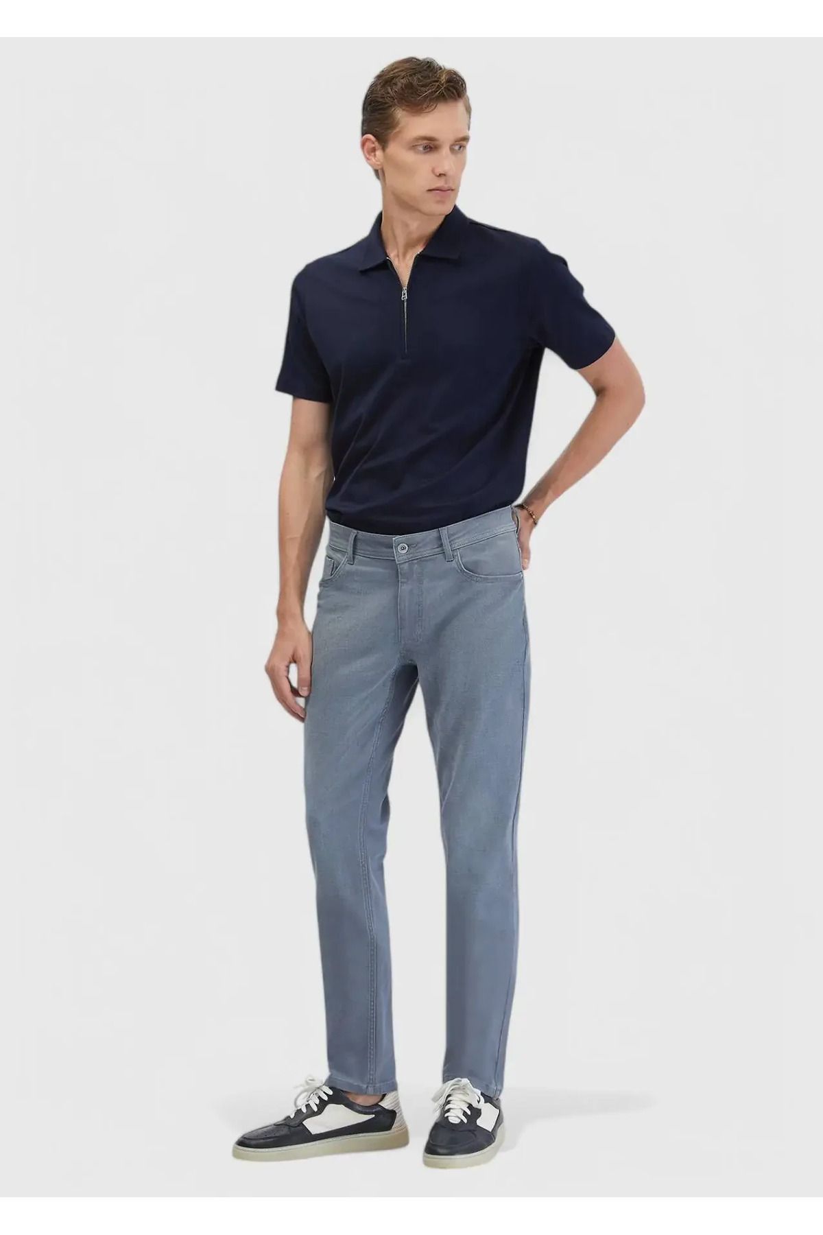 Ramsey Mavi Düz Slim Fit Denim Pamuk Karışımlı Pantolon