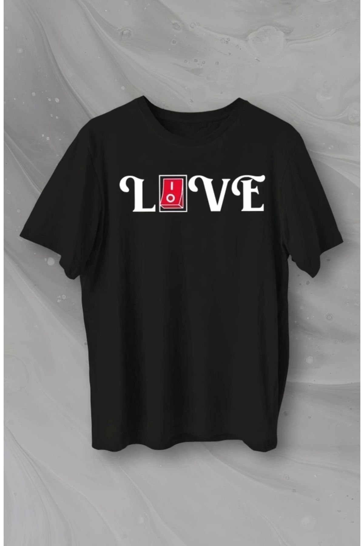 Butik Sevgililer Günü İçin Özel Tasarım Love Baskılı T-shirt - Siyah
