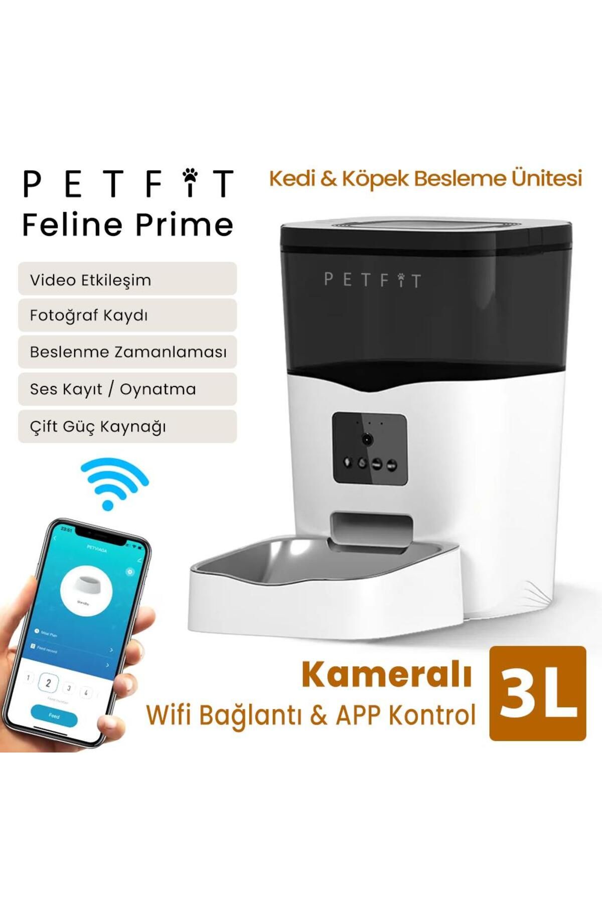 Petfit Feline Prime 3L Wi-Fi Kameralı Akıllı Otomatik Kedi Köpek Mama Kabı Besleme Ünitesi (Sesli Ko
