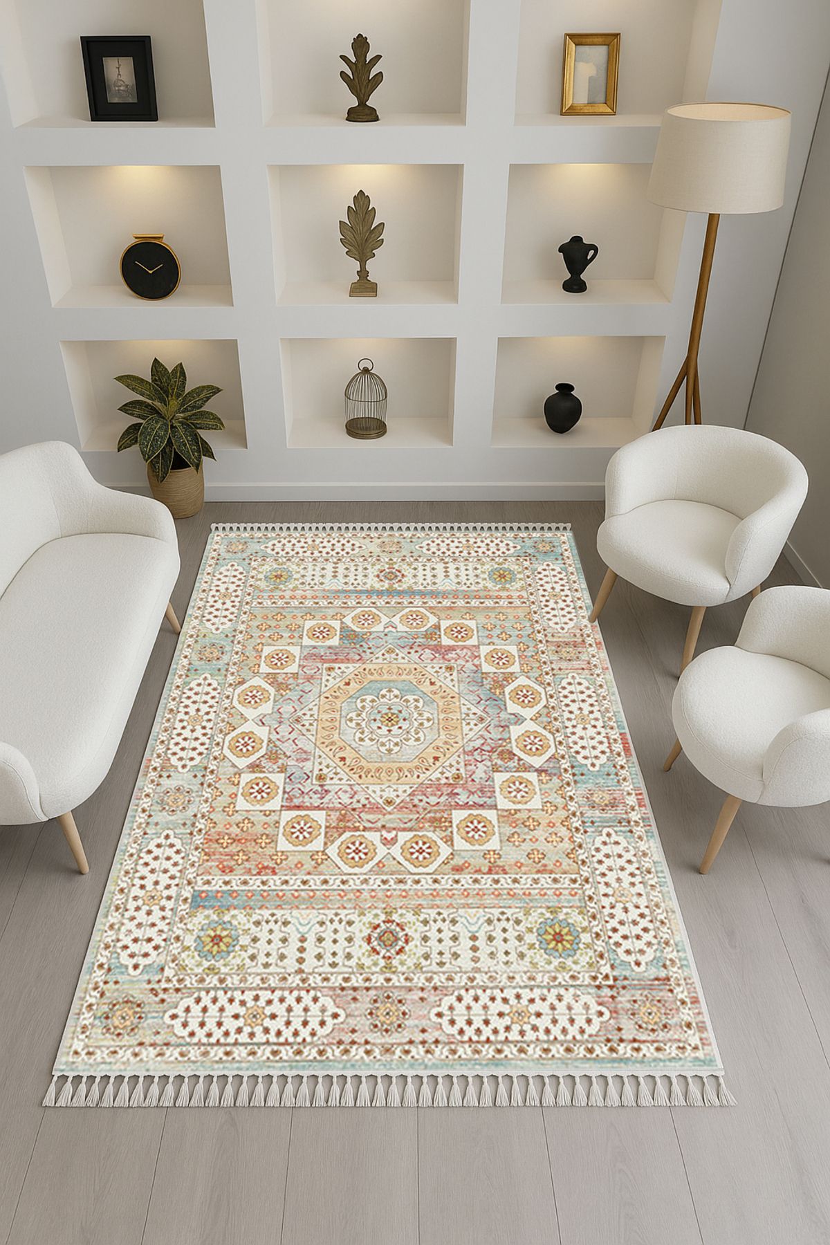 Rugs Modern Halı Leyla Koleksiyonu Çok Renkli Soft Tonlarda Püskül Detaylı Dokuma Taban Dekoratif Halı leyla63