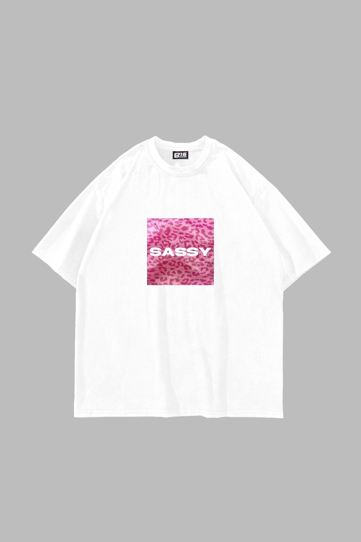 Bak Moda SASSY Baskılı Oversize Unisex Beyaz Tshirt