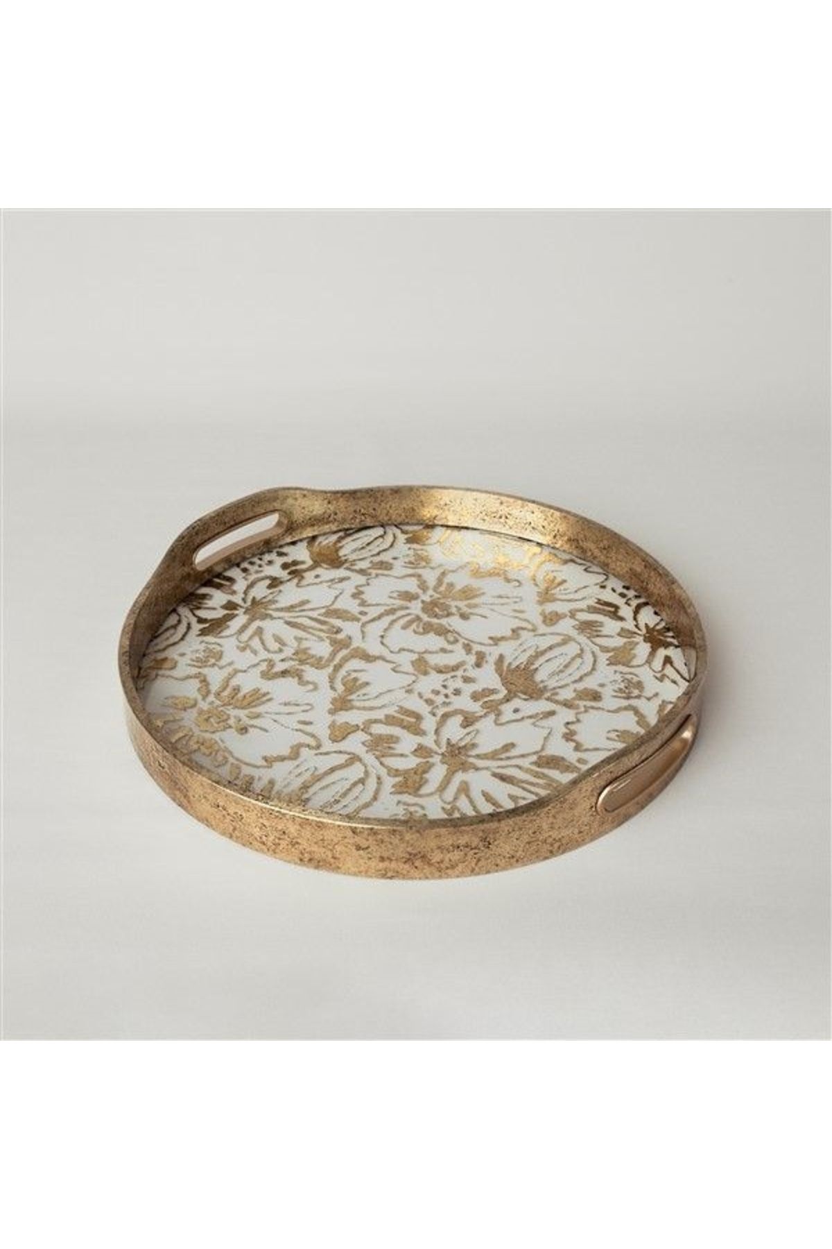 Linens Fleur Pvc-Cam 35 cm Dekoratif Tepsi Gold