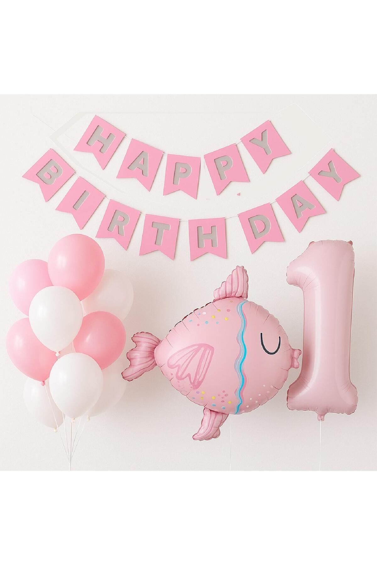 TATLI GÜNLER 1 Yaş Pembe Doğum Günü Süsleme Seti – 1 yaş Kız Bebek Doğum Günü Seti