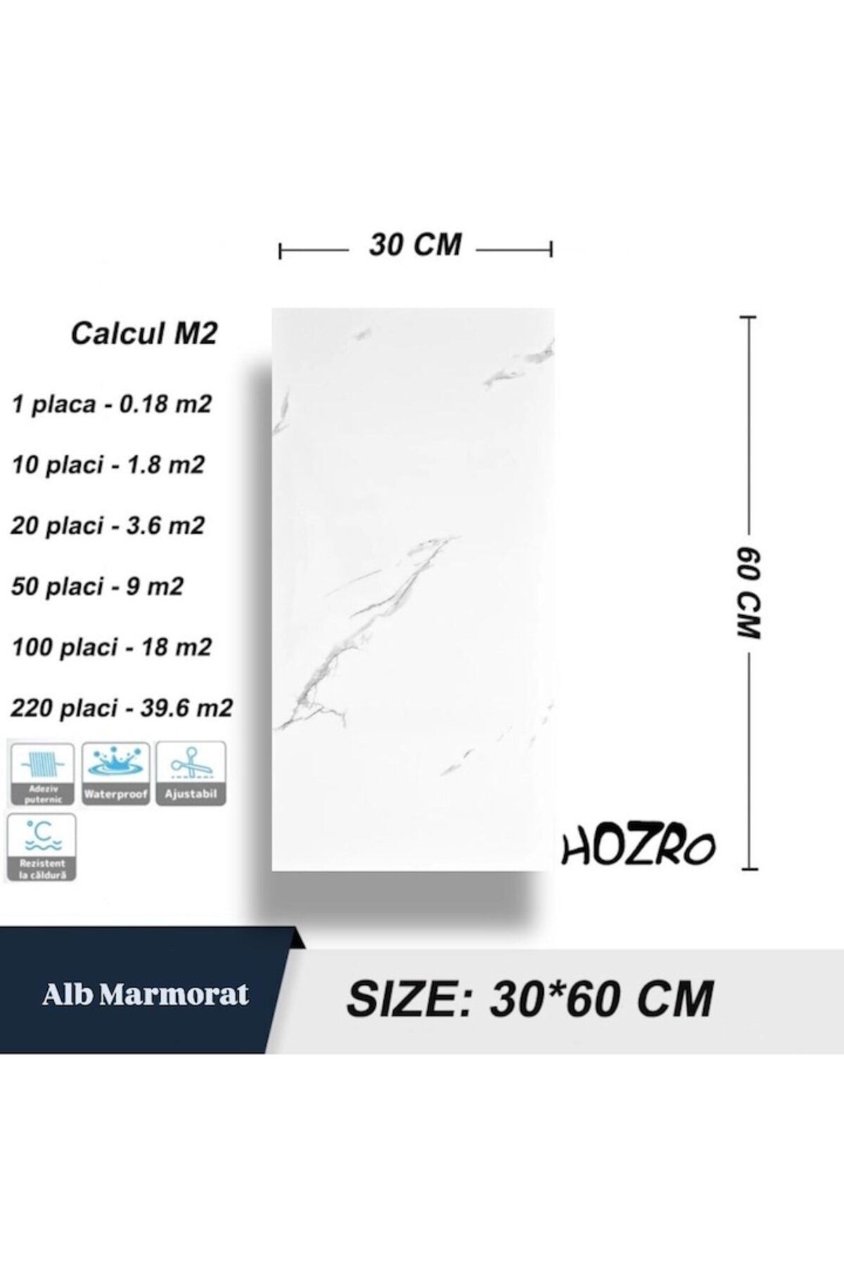 HOZRO-Set 20 x Self-Adhesive Marble Imitation Tiles HOZRO, Abstract Model, for Walls 3