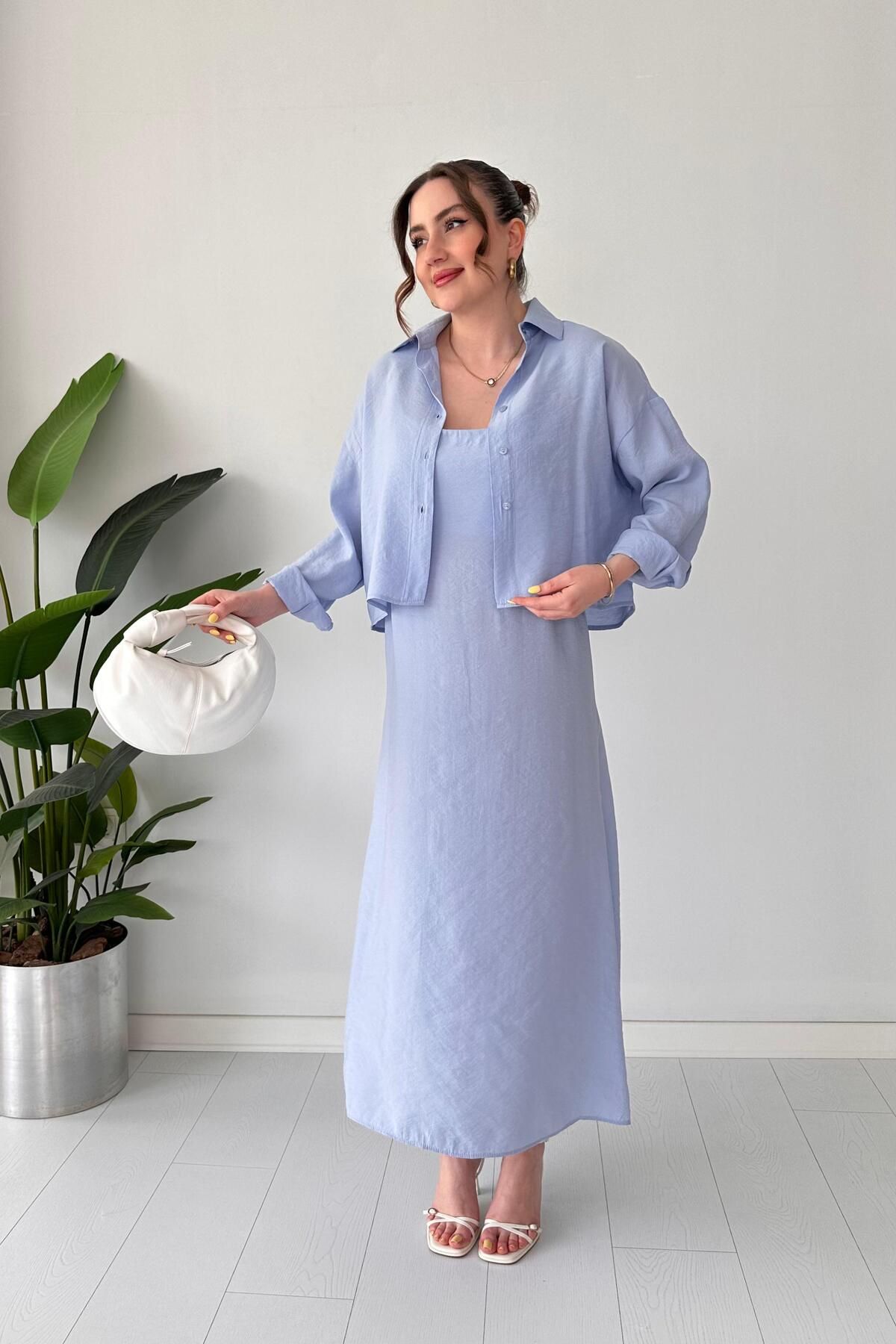 MaziButik Gömlek-Elbise Takım Bebe Mavi