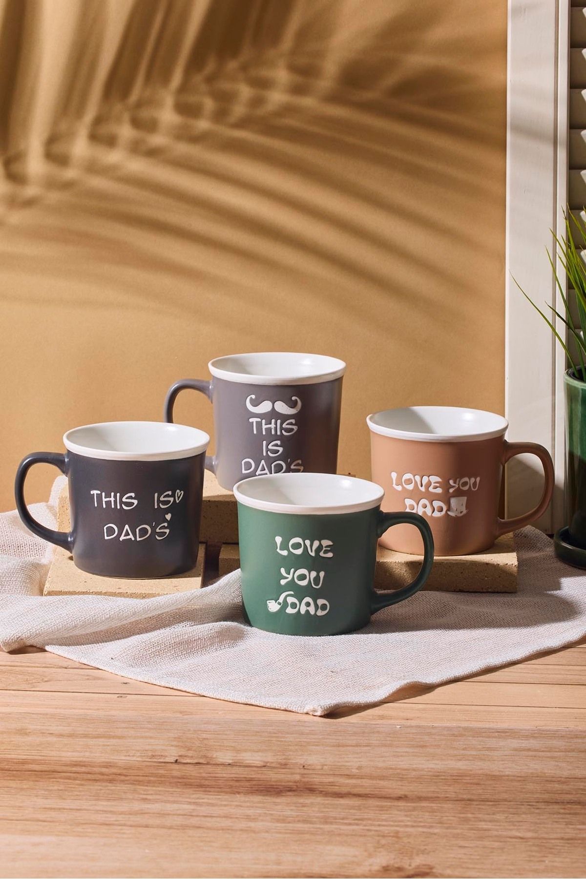 Perotti DAD's 4'lü Porselen New Bone China 340 ml Kupa Seti Mug