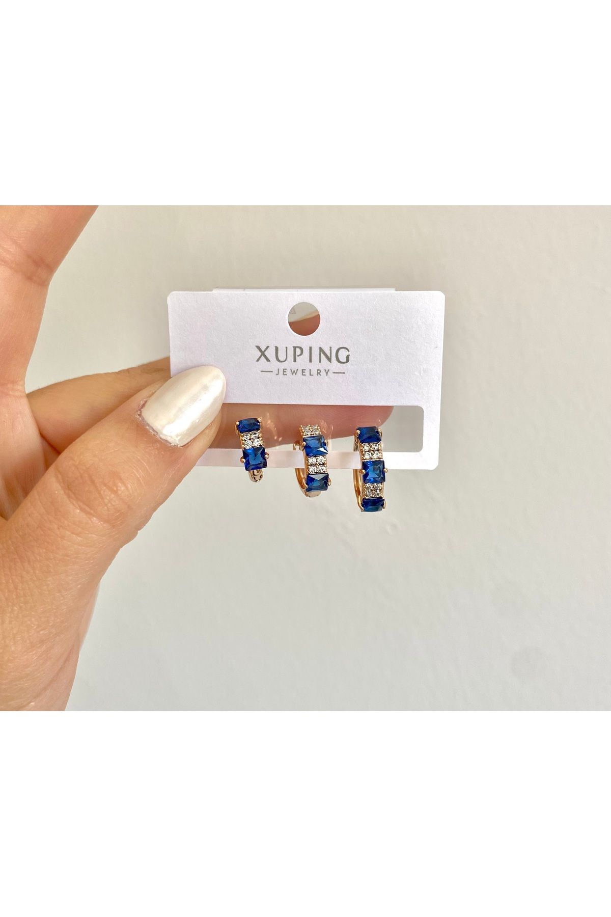 Aysire Takı Aksesuar 3lü mavi taşlı xuping küpe seti üçlü küpe set